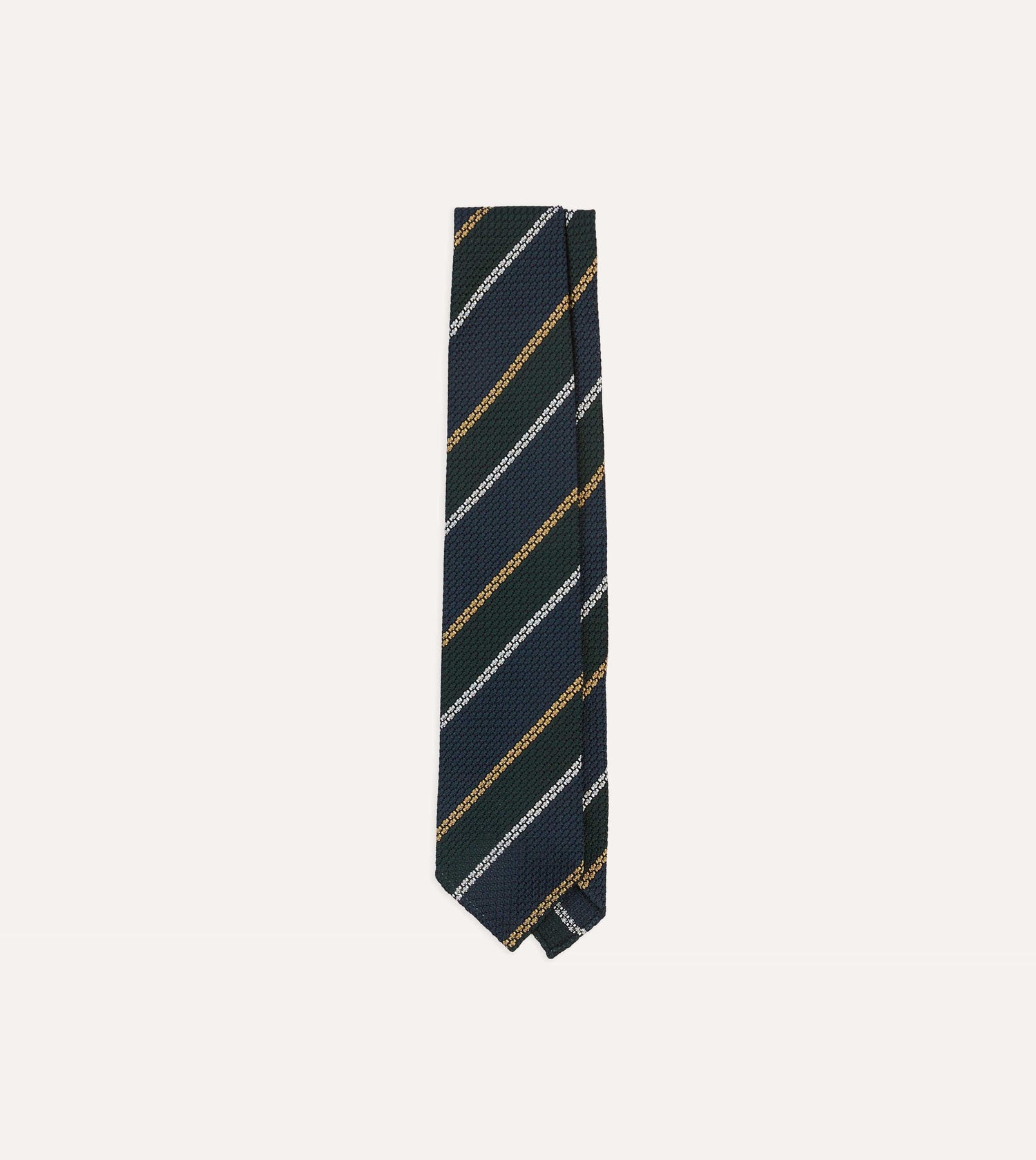 Navy, White and Green Stripe Hand Rolled Silk Grenadine Tie