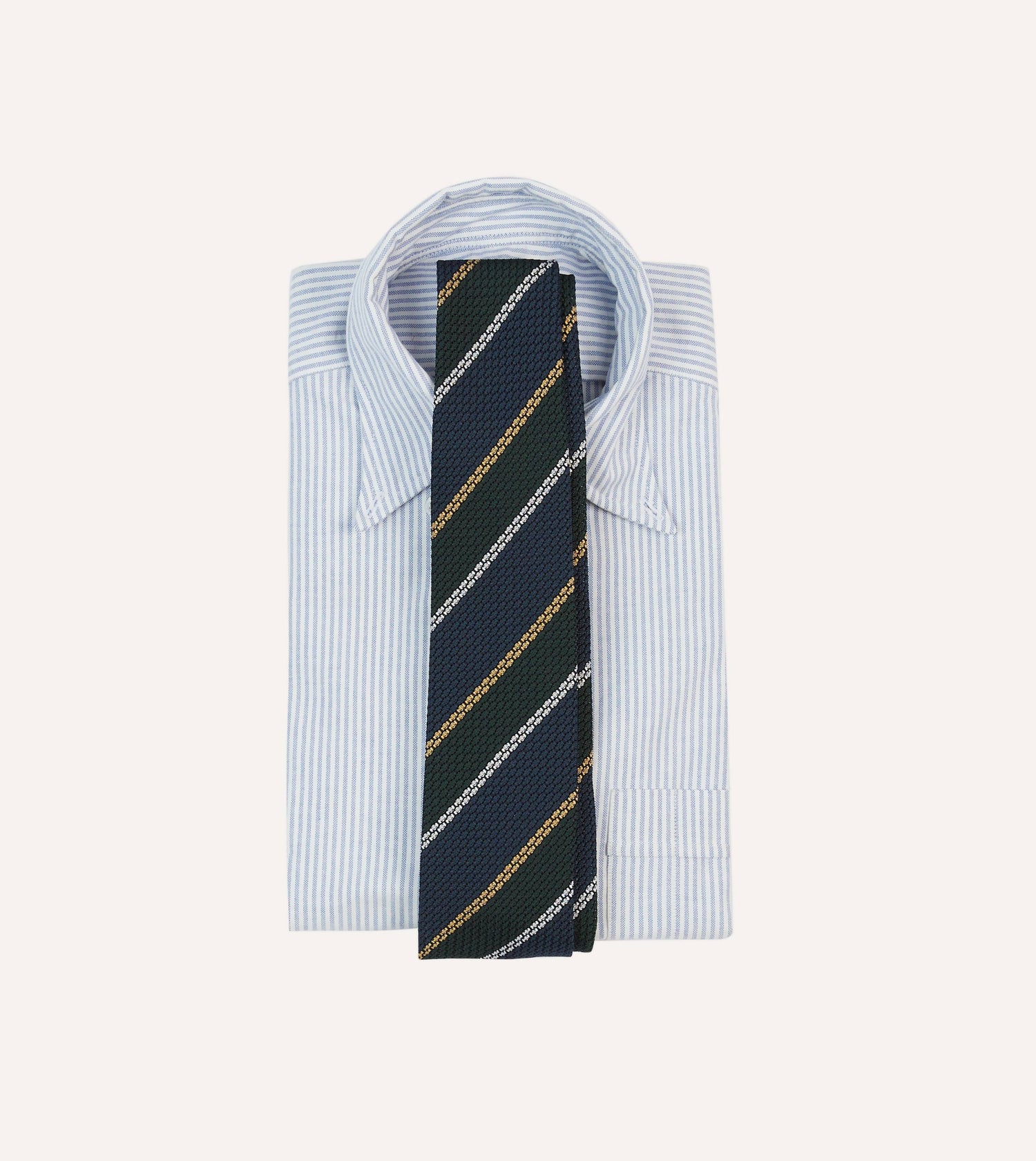 Navy, White and Green Stripe Hand Rolled Silk Grenadine Tie