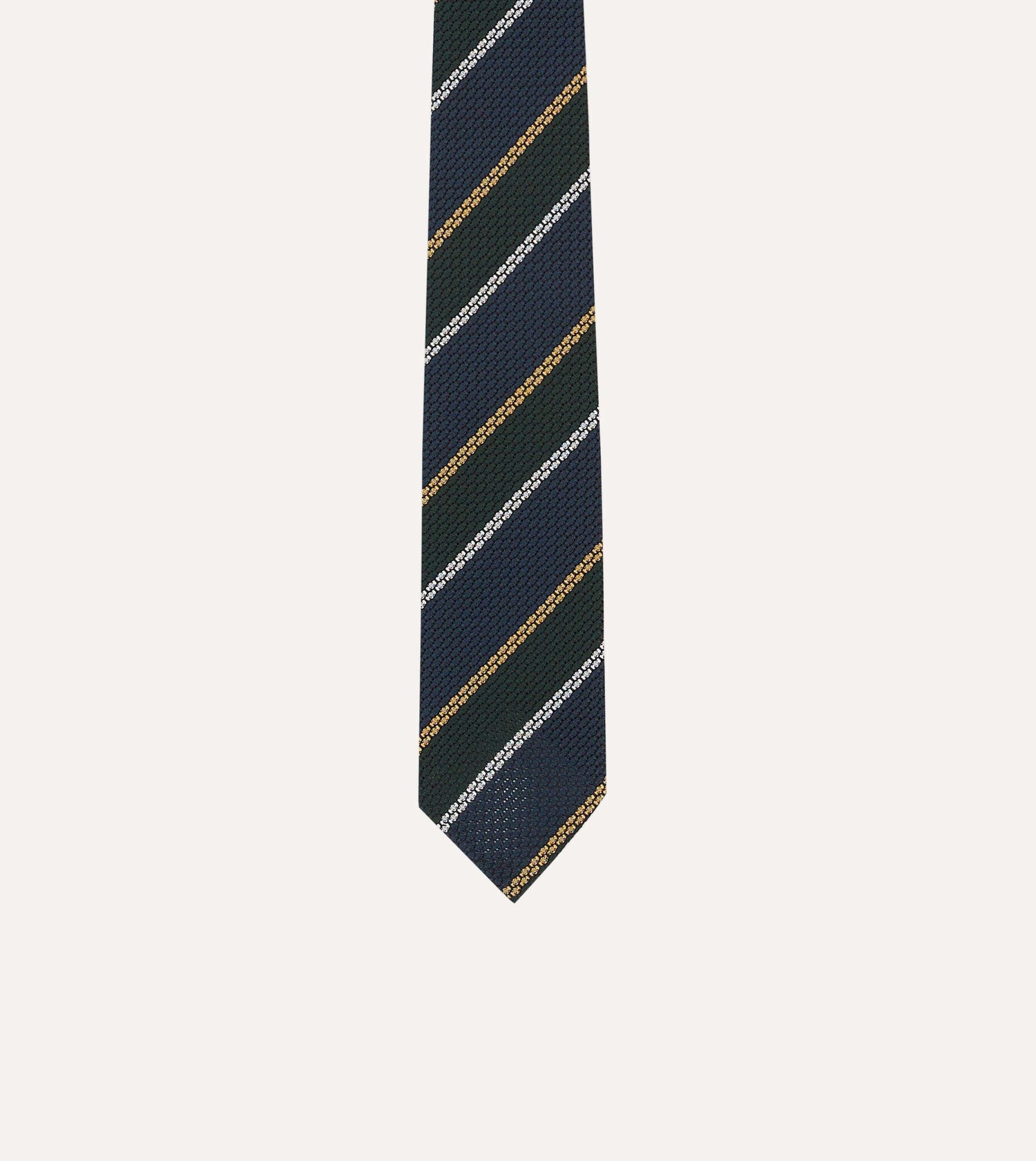 Navy, White and Green Stripe Hand Rolled Silk Grenadine Tie