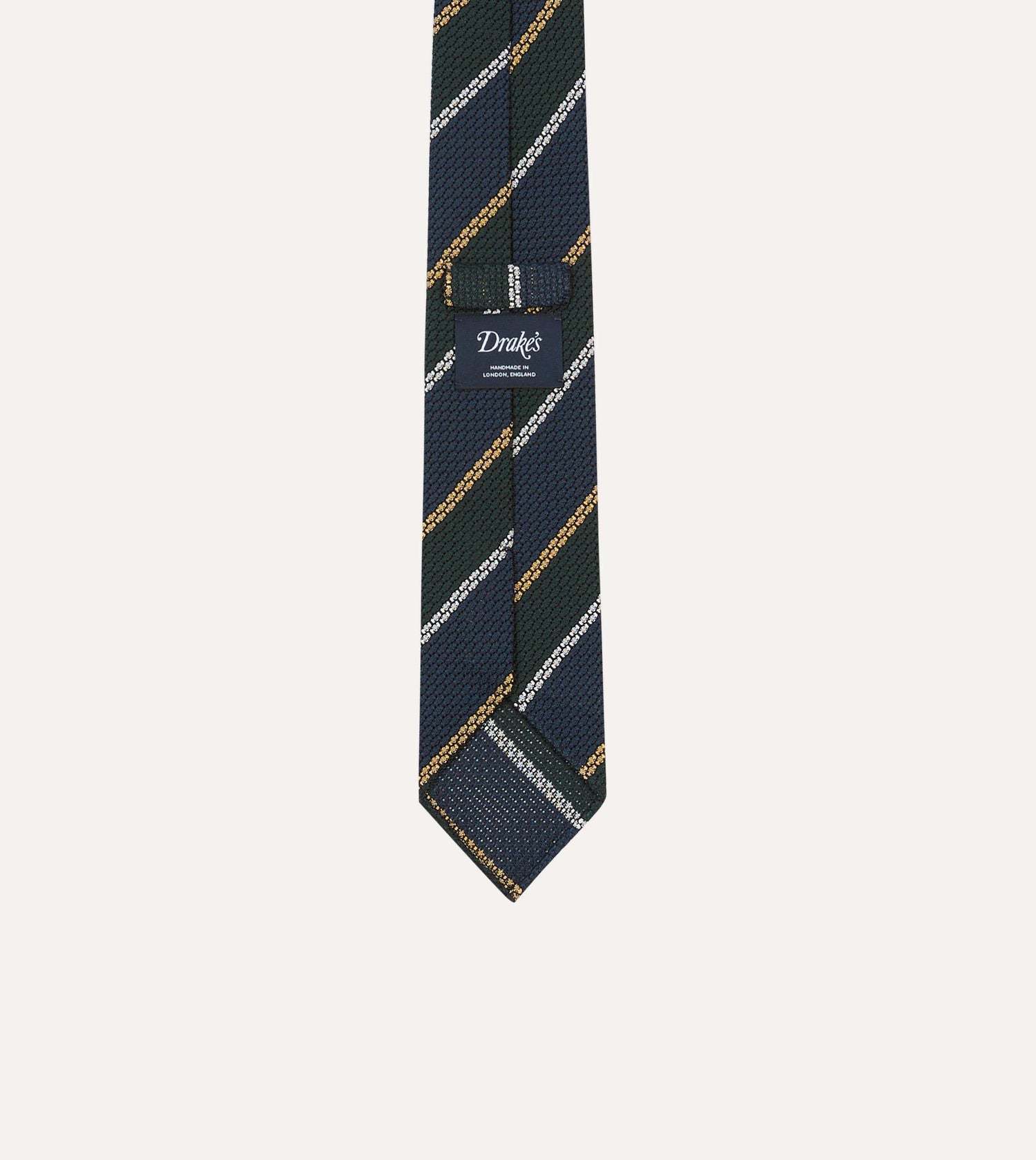 Navy, White and Green Stripe Hand Rolled Silk Grenadine Tie