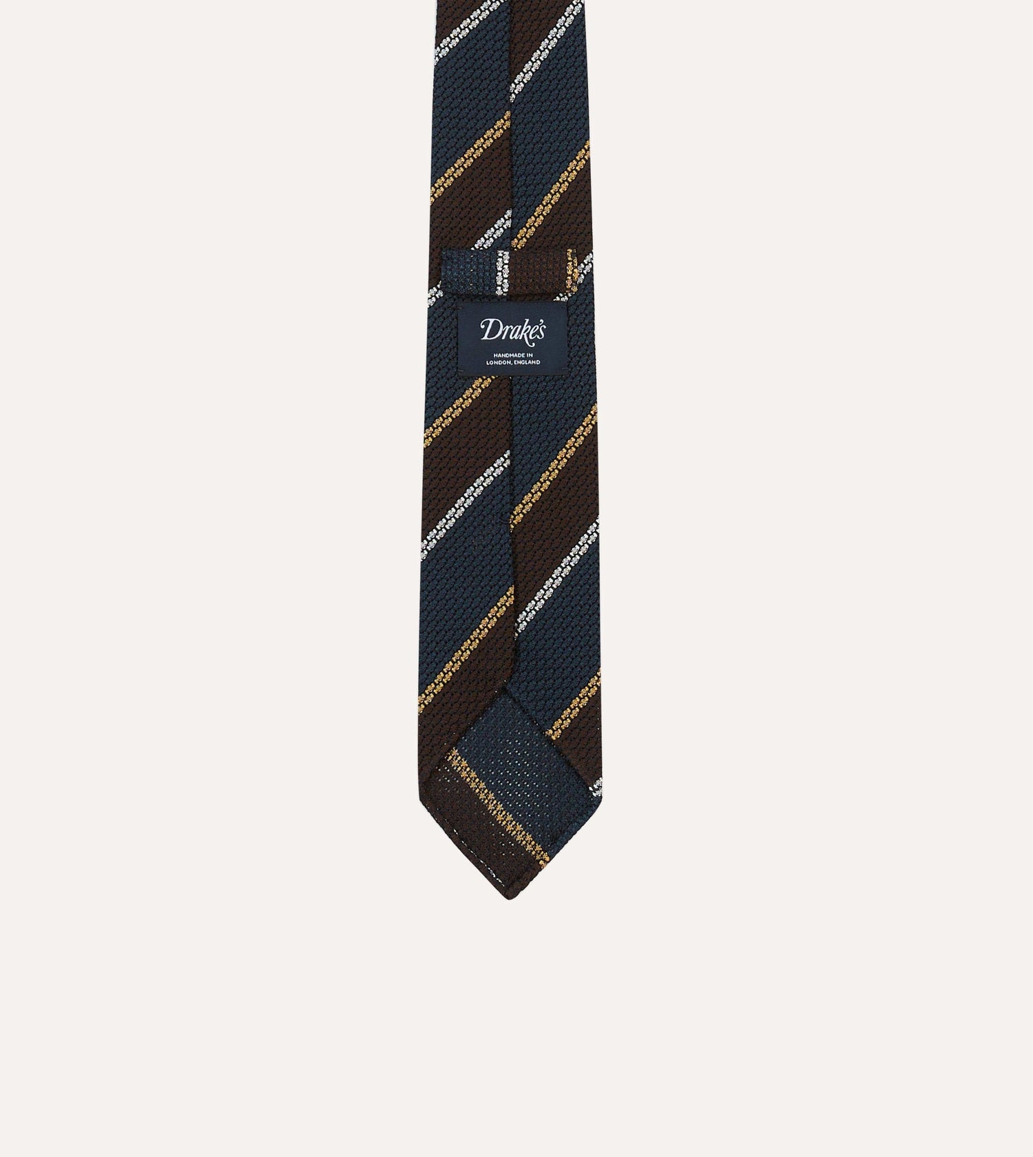 Navy, White and Brown Stripe Hand Rolled Silk Grenadine Tie