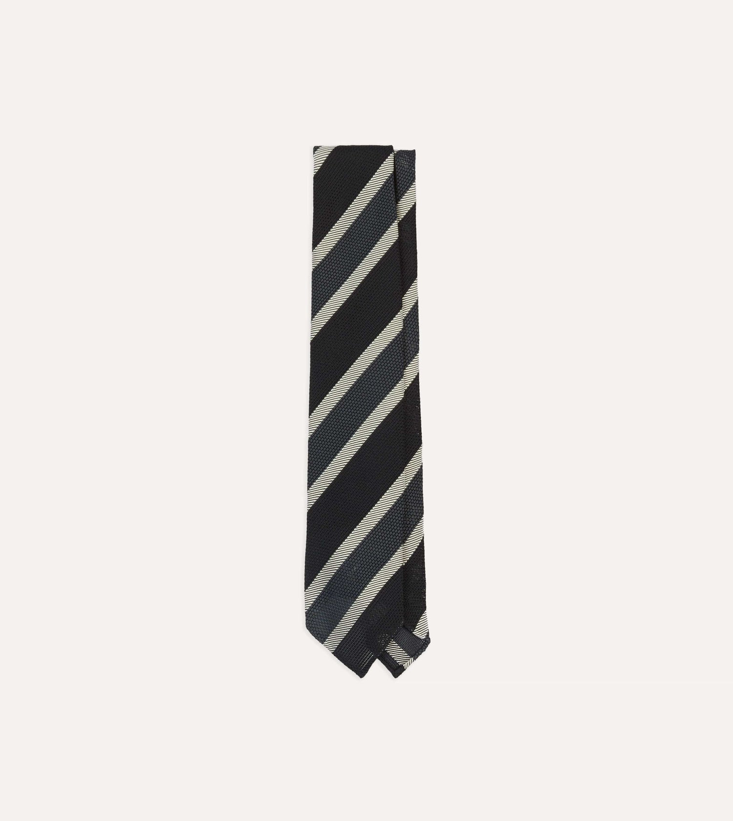 Black, White and Grey Multi Stripe Hand Rolled Silk Grenadine Tie