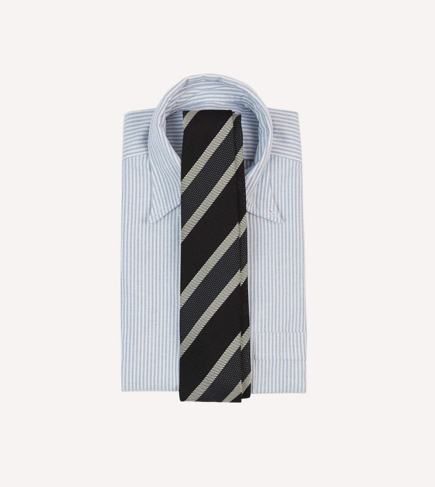 Black, White and Grey Multi Stripe Hand Rolled Silk Grenadine Tie