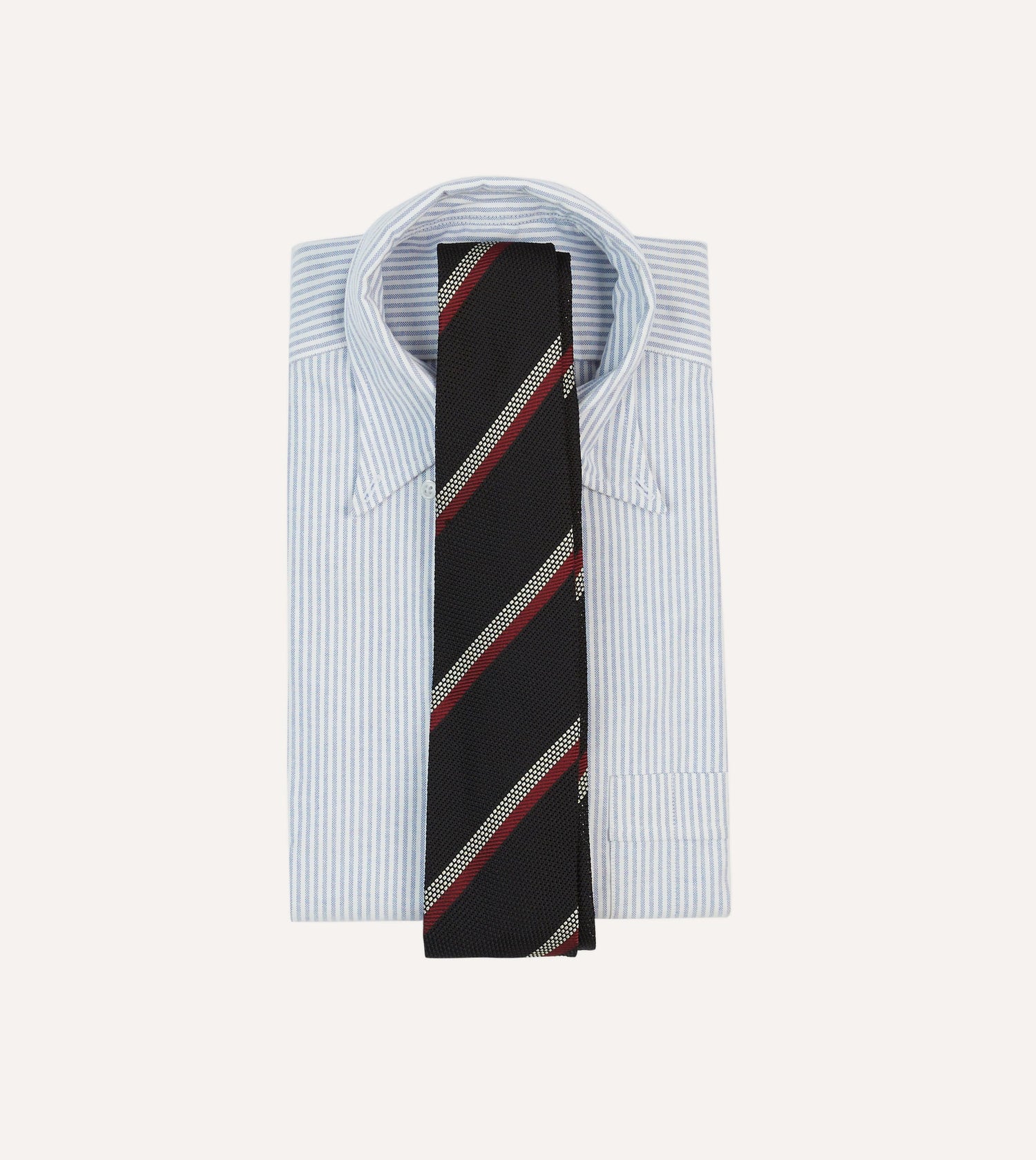 Black, White and Red Stripe Hand Rolled Silk Grenadine Tie