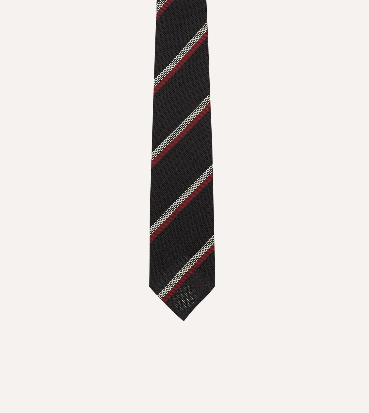 Black, White and Red Stripe Hand Rolled Silk Grenadine Tie