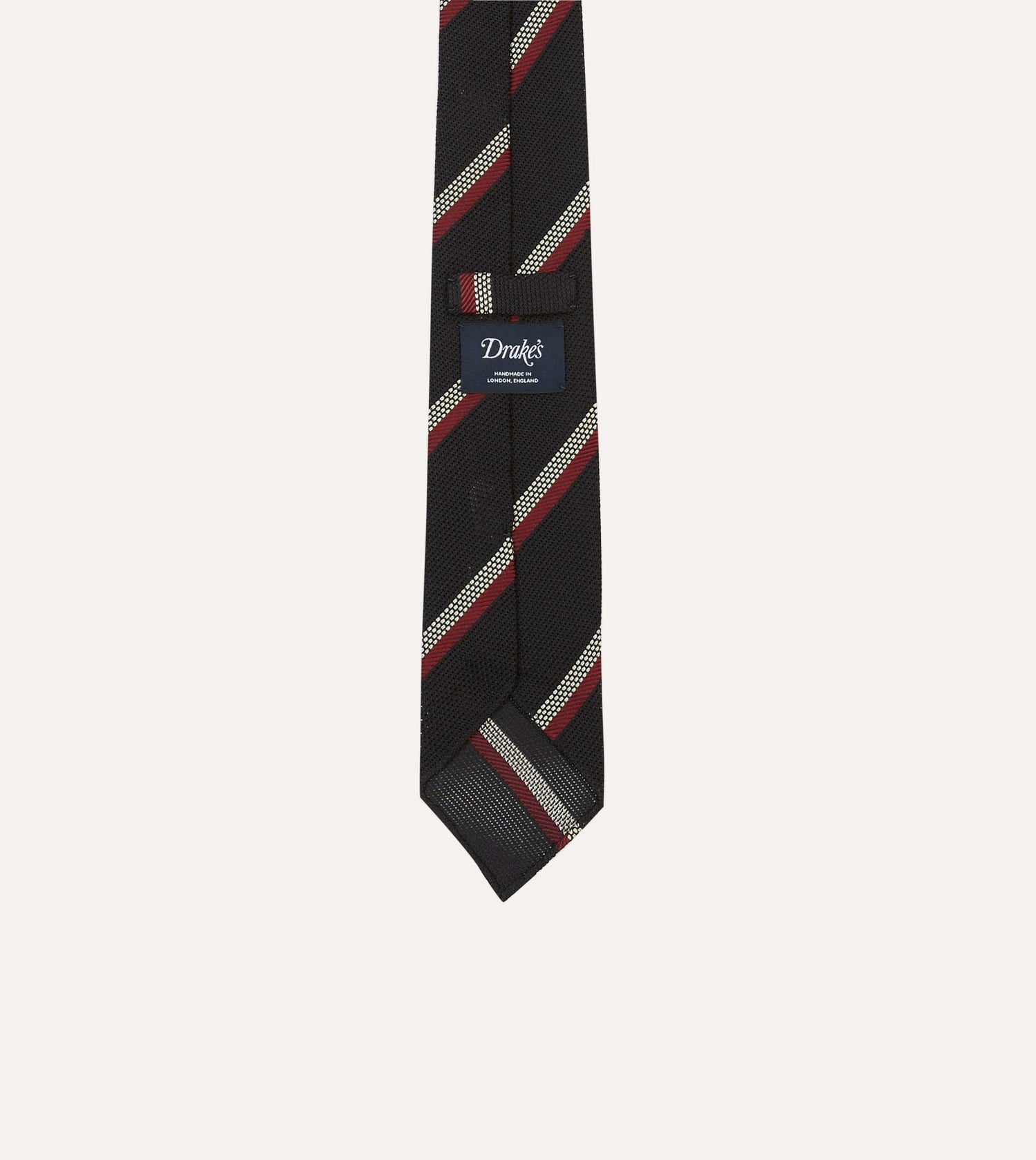 Black, White and Red Stripe Hand Rolled Silk Grenadine Tie