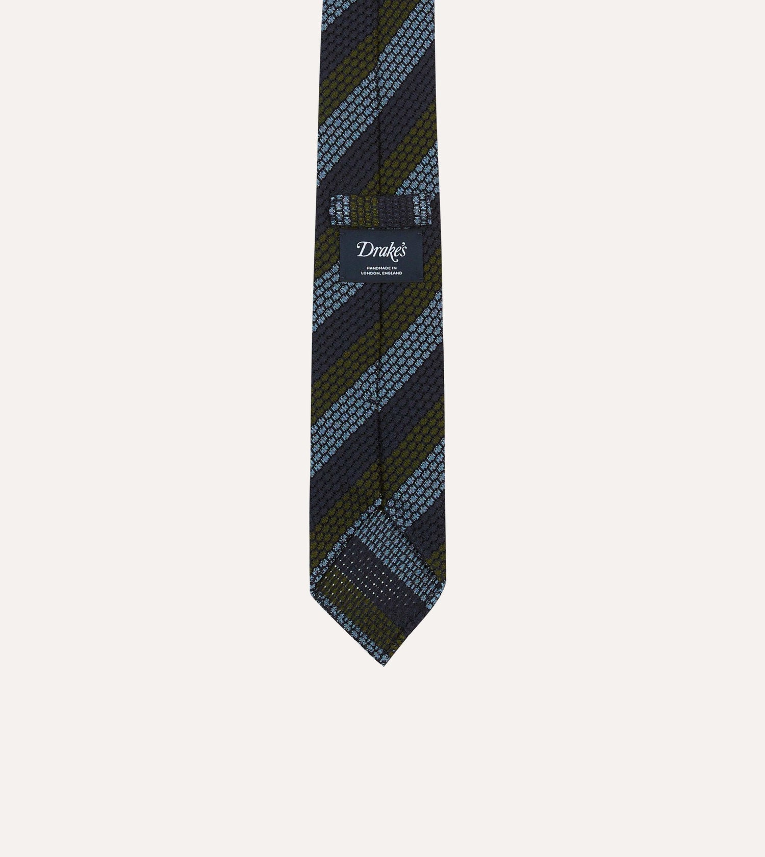 Navy, Green and Blue Block Stripe Hand Rolled Silk Grenadine Tie