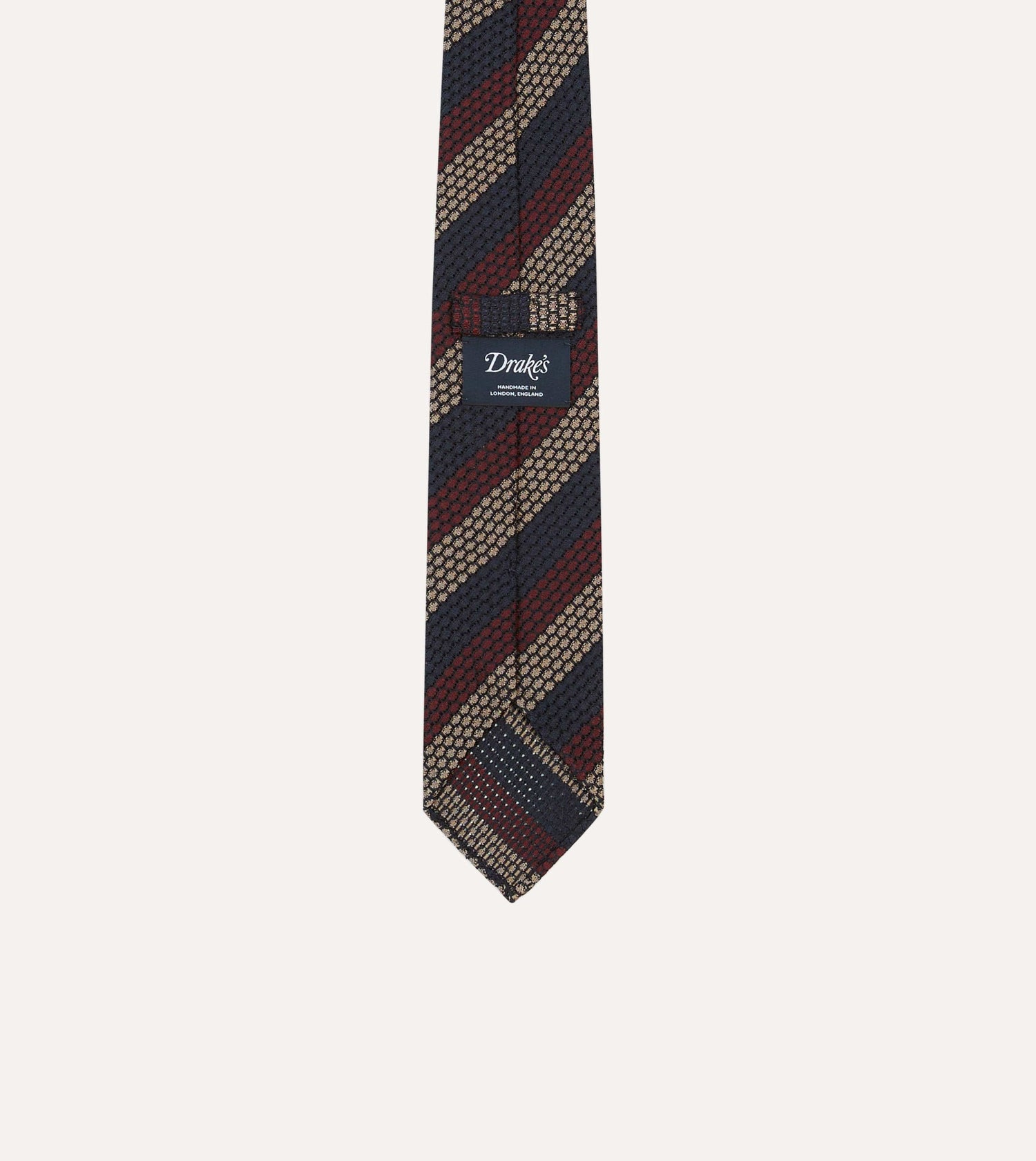 Navy, Red and Gold Block Stripe Hand Rolled Silk Grenadine Tie