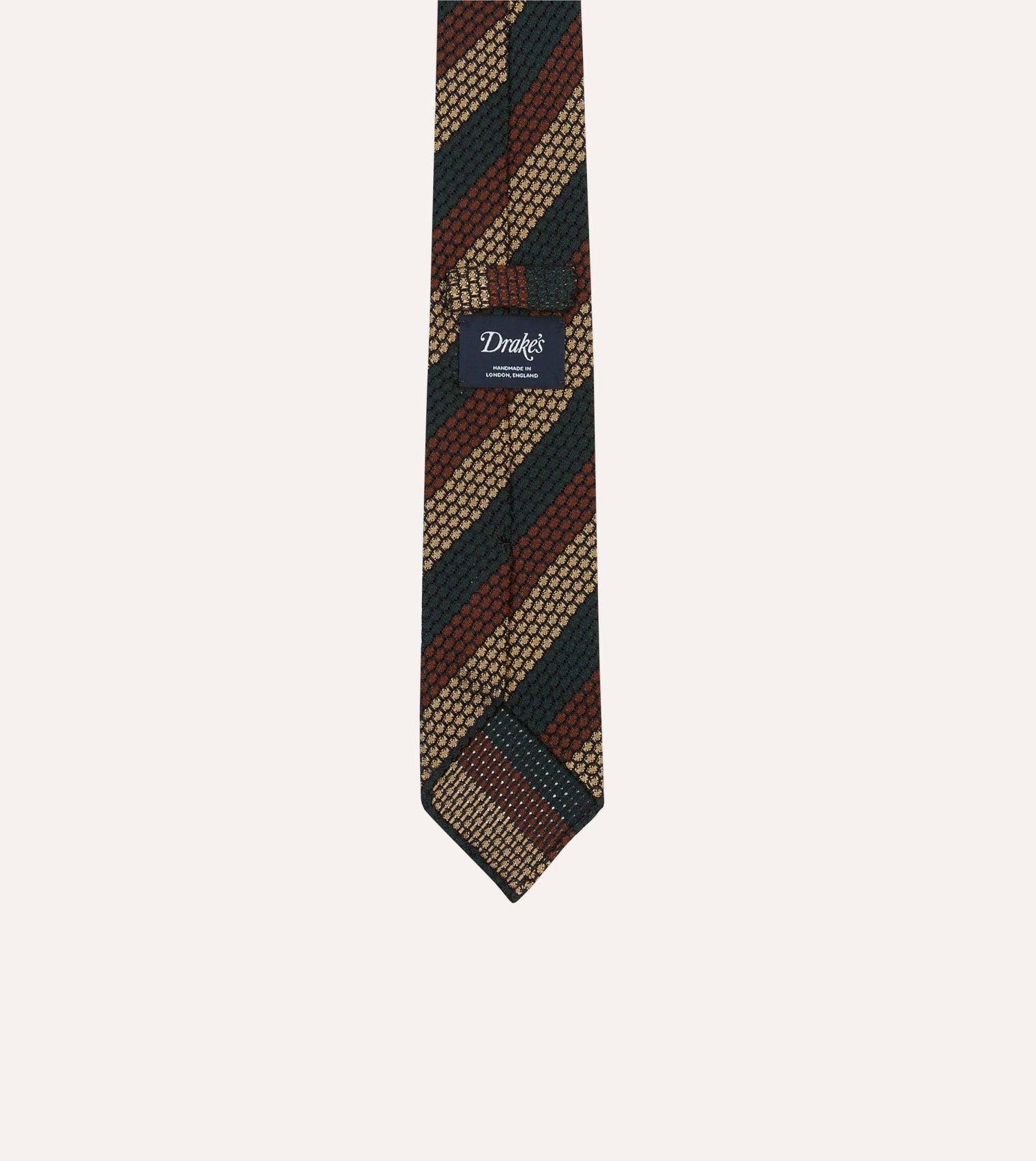 Green, Red and Gold Block Stripe Hand Rolled Silk Grenadine Tie