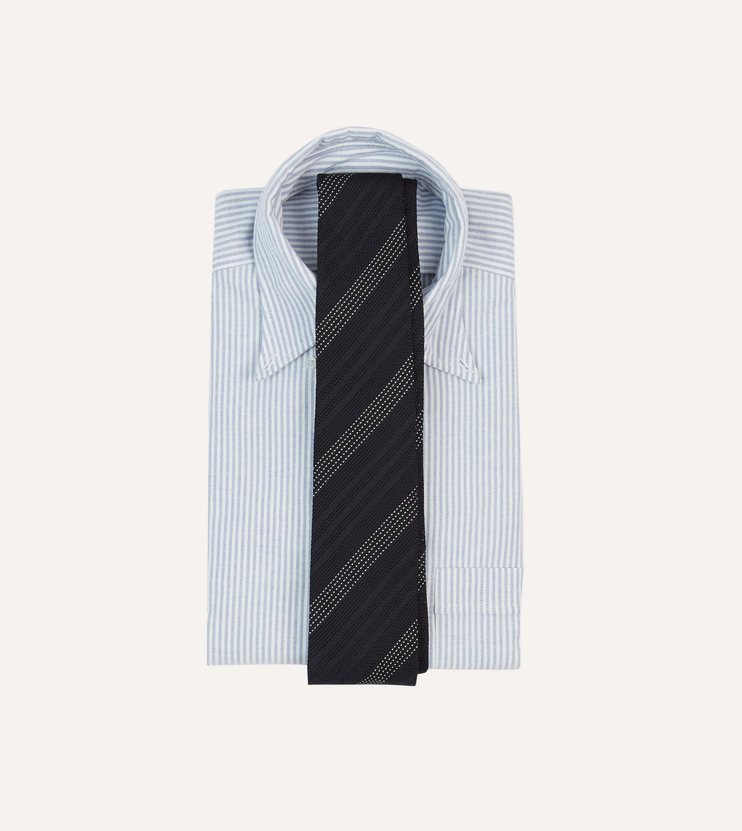 Navy and White Dashed Stripe Hand Rolled Silk Grenadine Tie