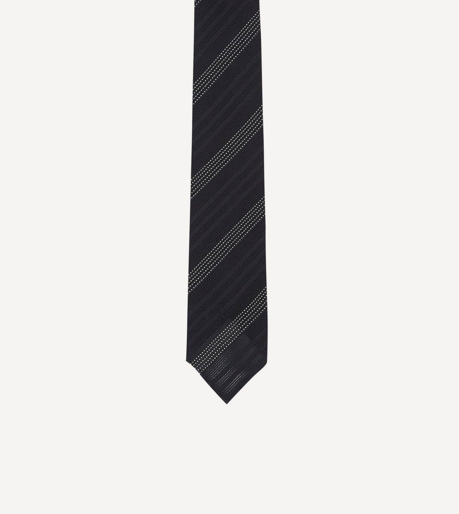 Navy and White Dashed Stripe Hand Rolled Silk Grenadine Tie