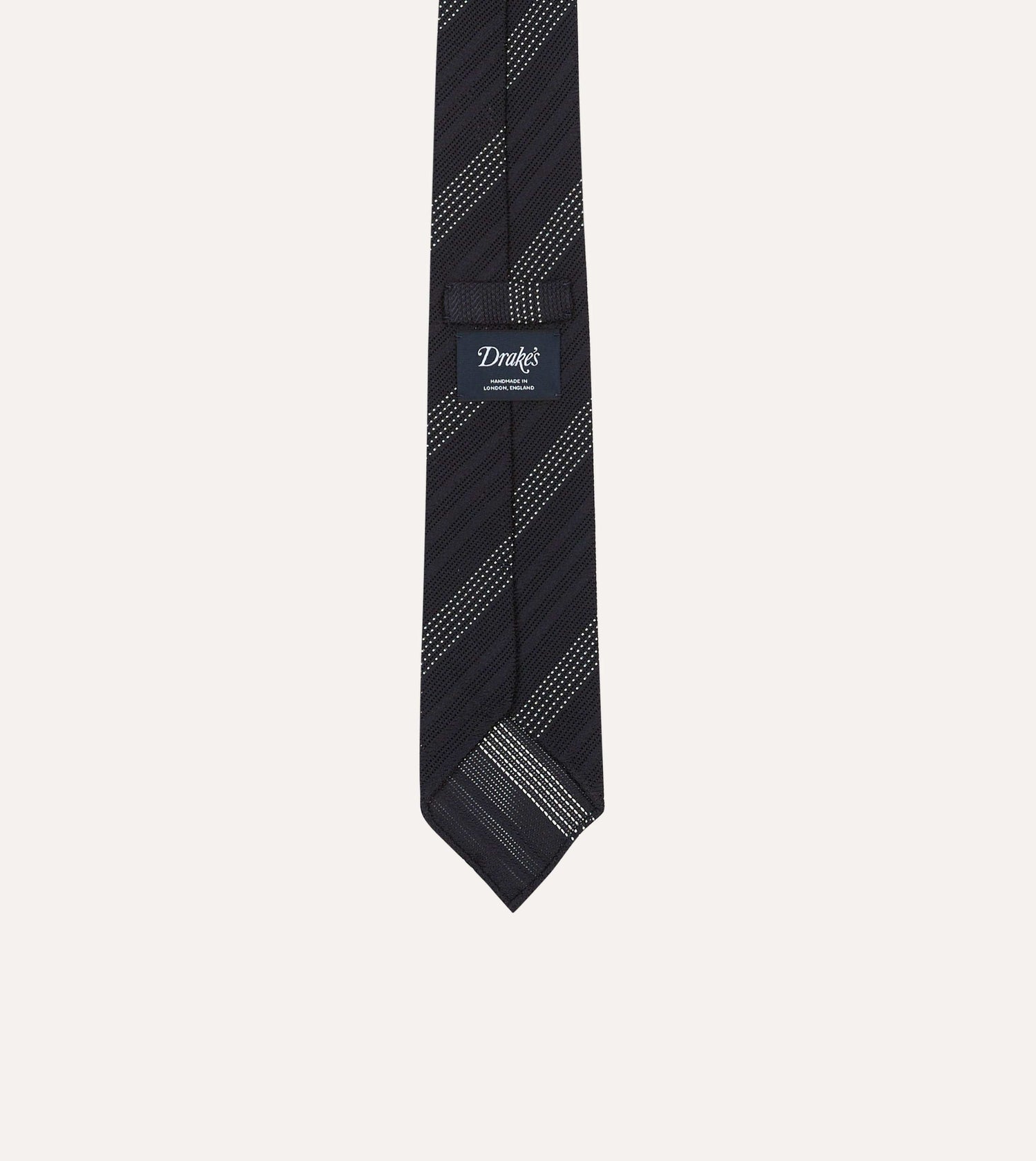 Navy and White Dashed Stripe Hand Rolled Silk Grenadine Tie