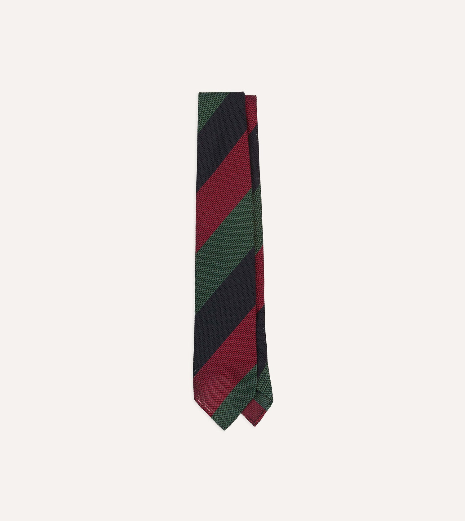 Green, Red and Navy Wide Stripe Hand Rolled Silk Grenadine Tie