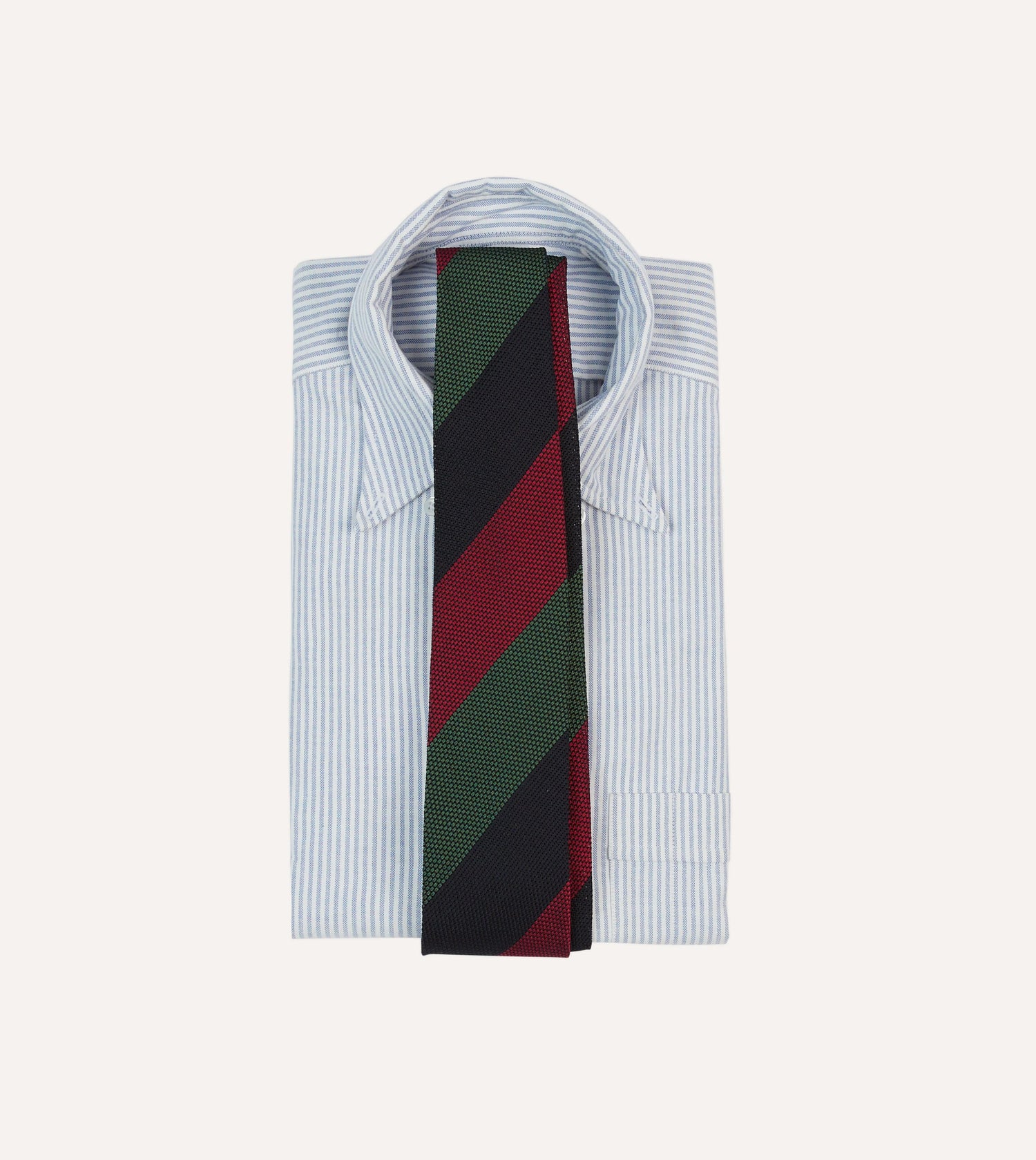 Green, Red and Navy Wide Stripe Hand Rolled Silk Grenadine Tie