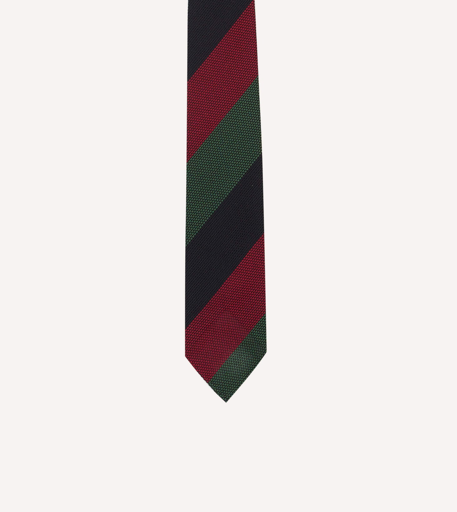 Green, Red and Navy Wide Stripe Hand Rolled Silk Grenadine Tie