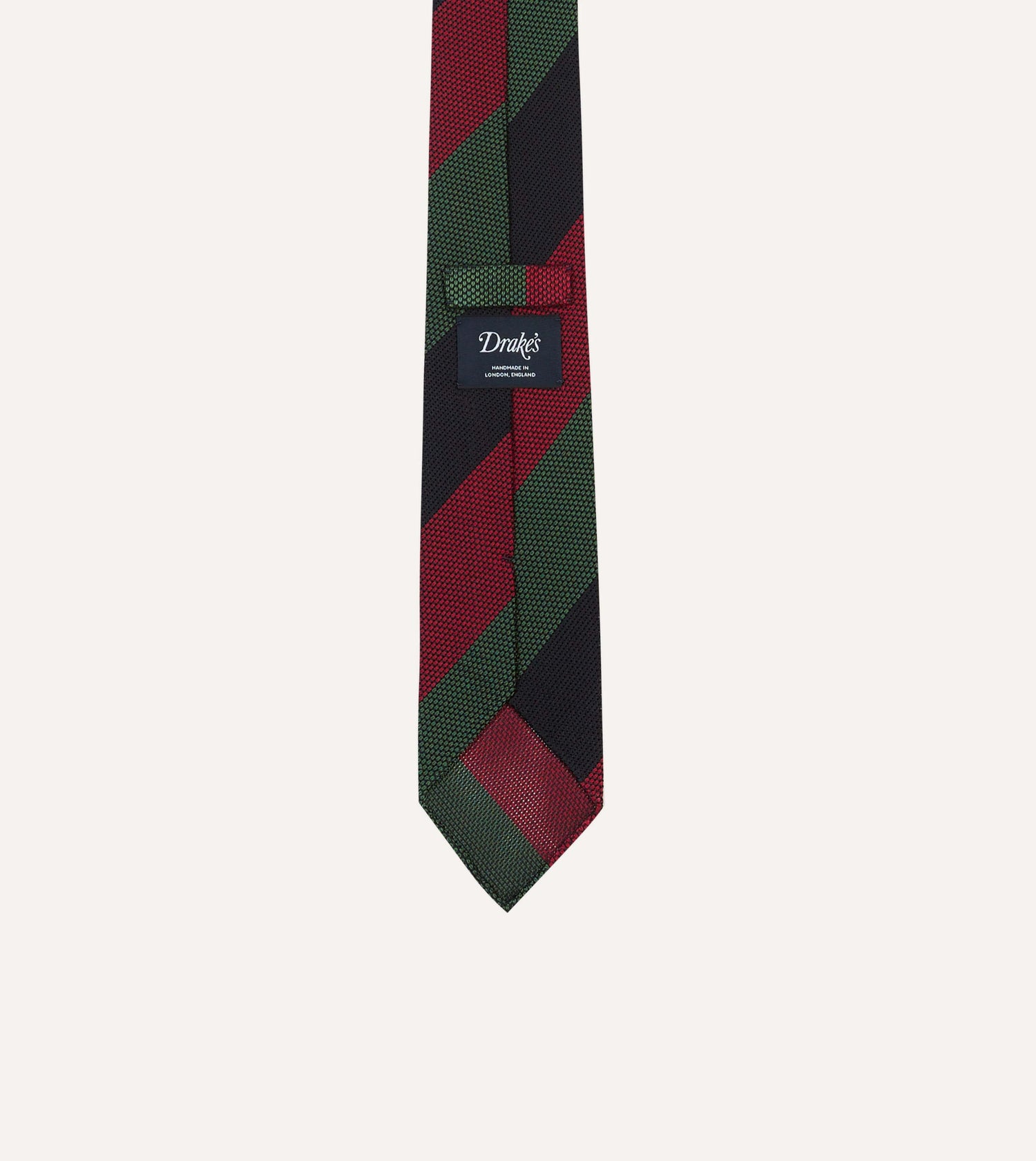 Green, Red and Navy Wide Stripe Hand Rolled Silk Grenadine Tie