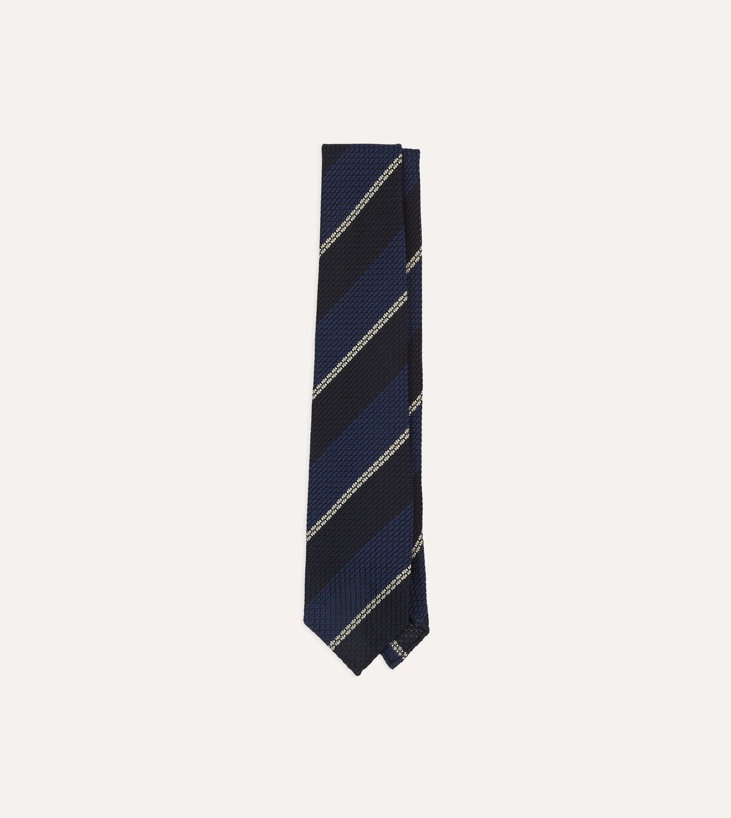 Navy and White Multi Stripe Hand Rolled Silk Grenadine Tie