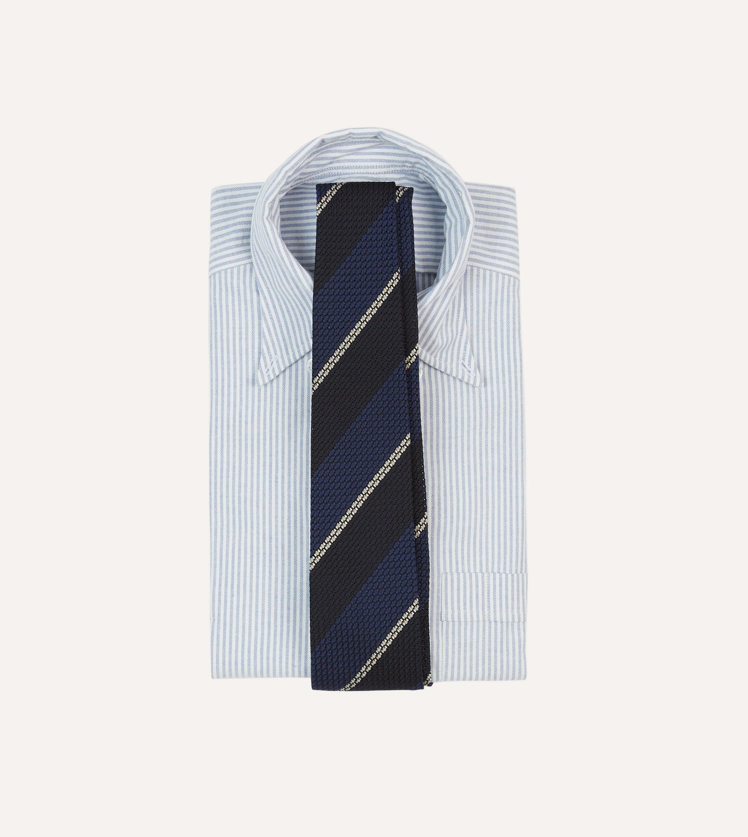 Navy and White Multi Stripe Hand Rolled Silk Grenadine Tie