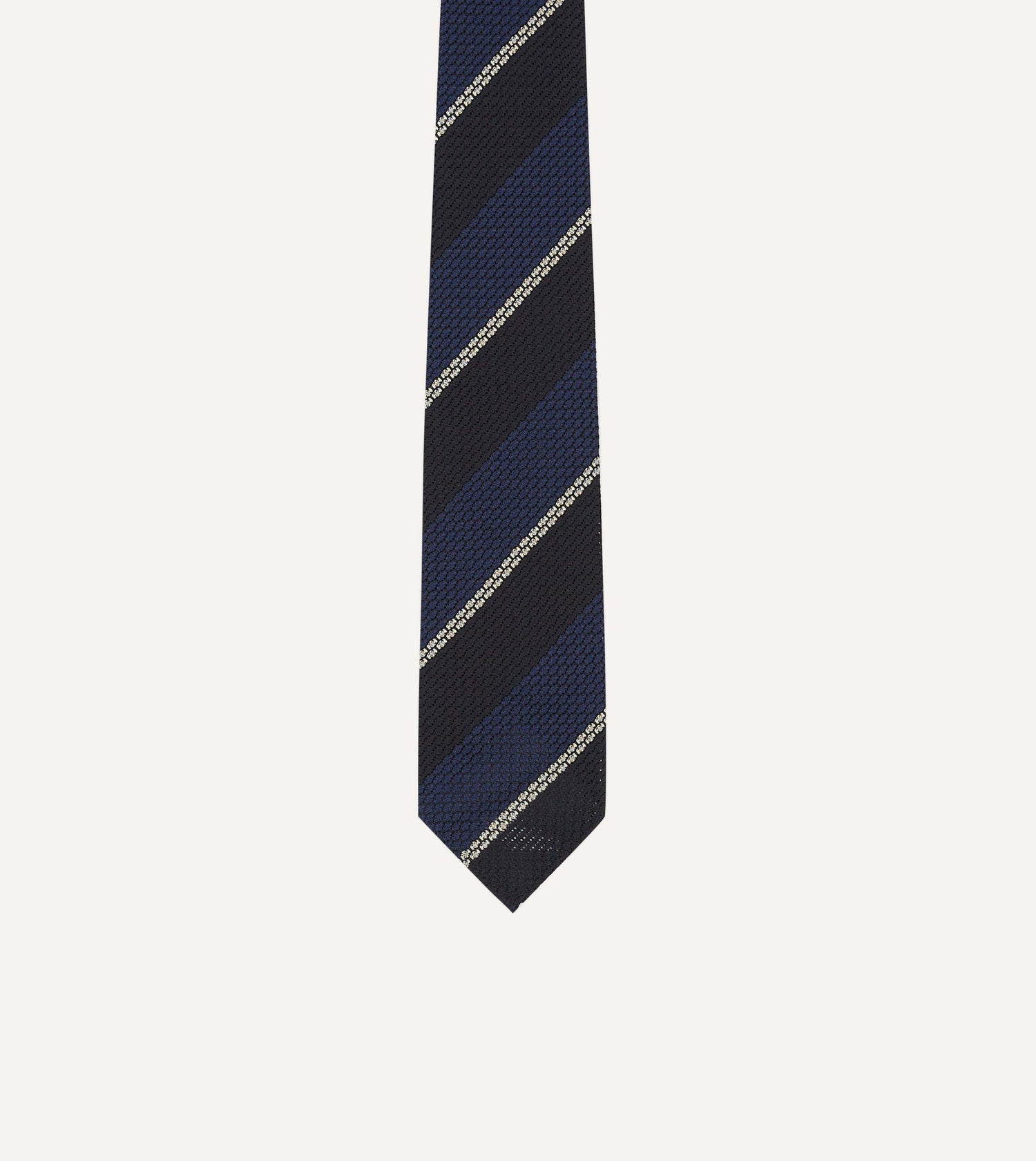 Navy and White Multi Stripe Hand Rolled Silk Grenadine Tie