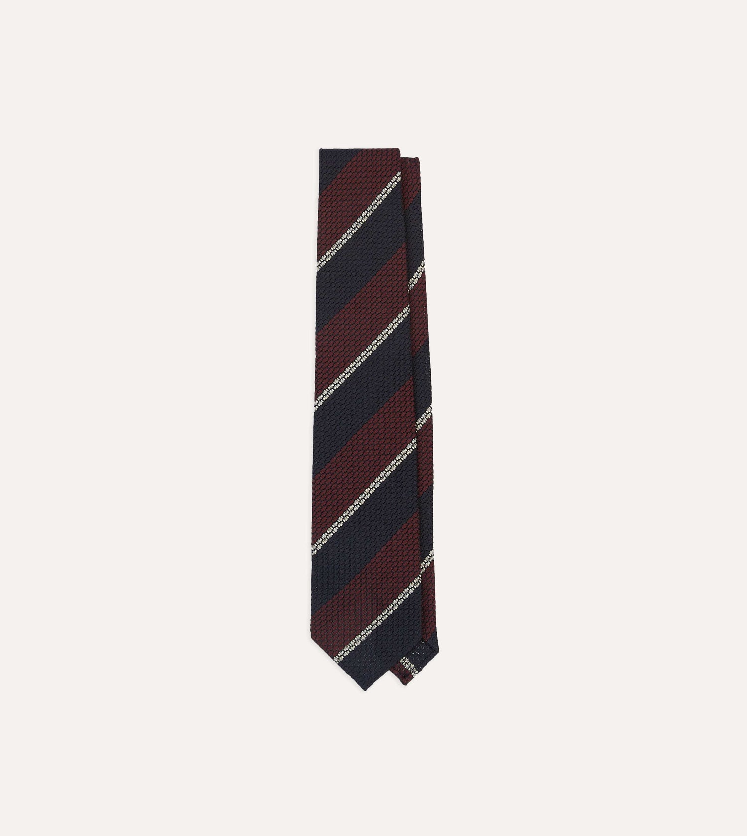 Navy, Red and White Multi Stripe Hand Rolled Silk Grenadine Tie