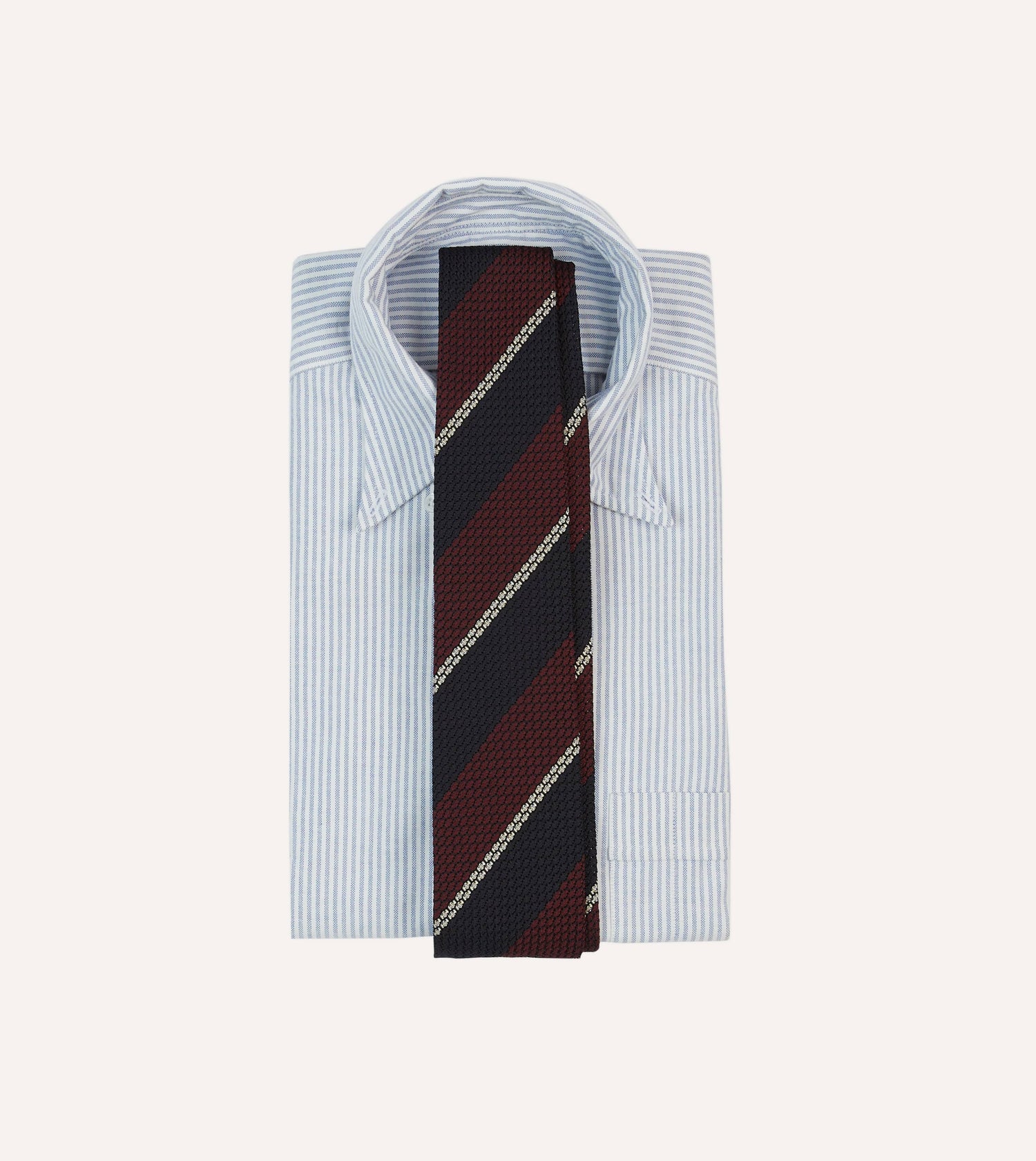 Navy, Red and White Multi Stripe Hand Rolled Silk Grenadine Tie