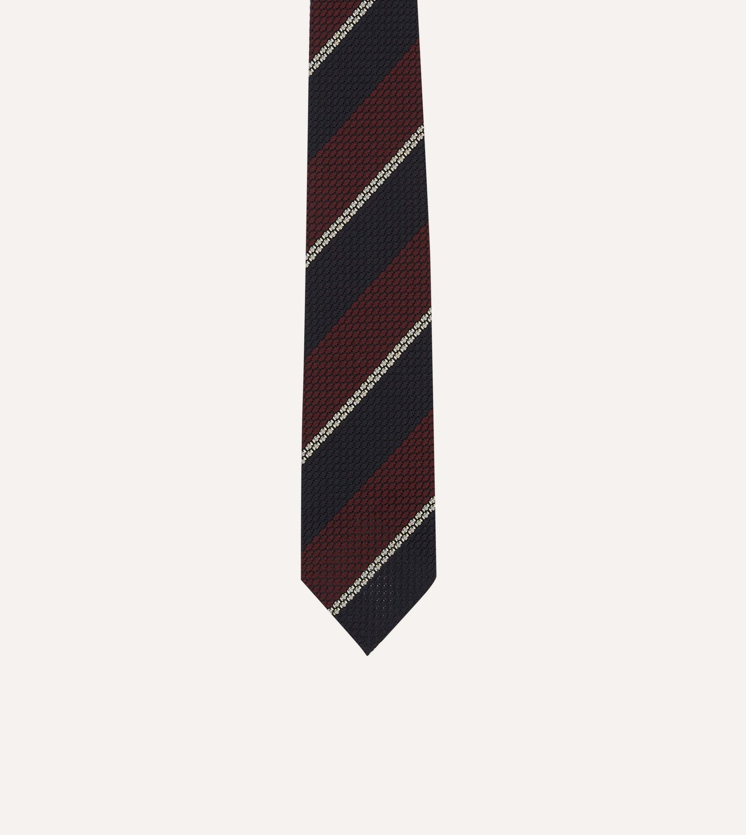 Navy, Red and White Multi Stripe Hand Rolled Silk Grenadine Tie