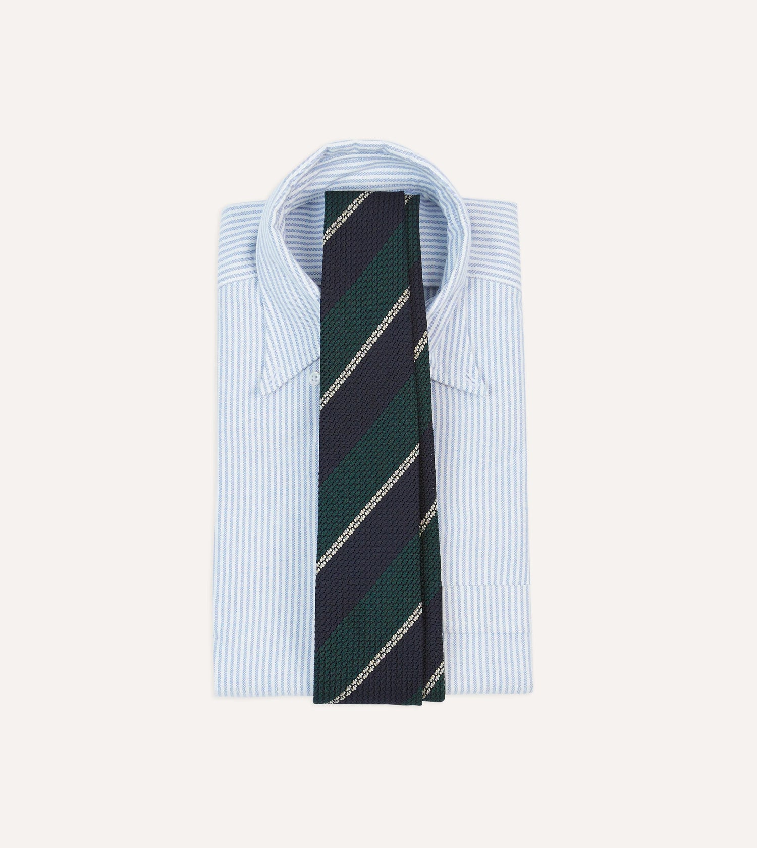 Navy, Green and White Multi Stripe Hand Rolled Silk Grenadine Tie