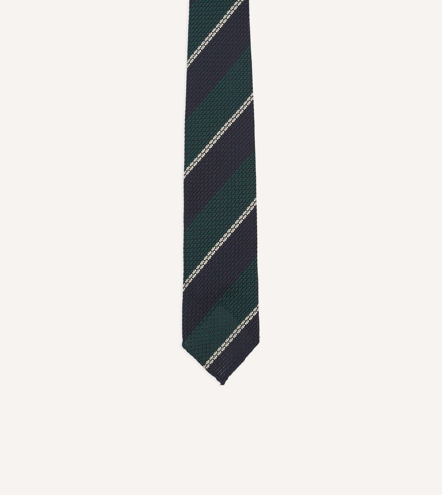 Navy, Green and White Multi Stripe Hand Rolled Silk Grenadine Tie