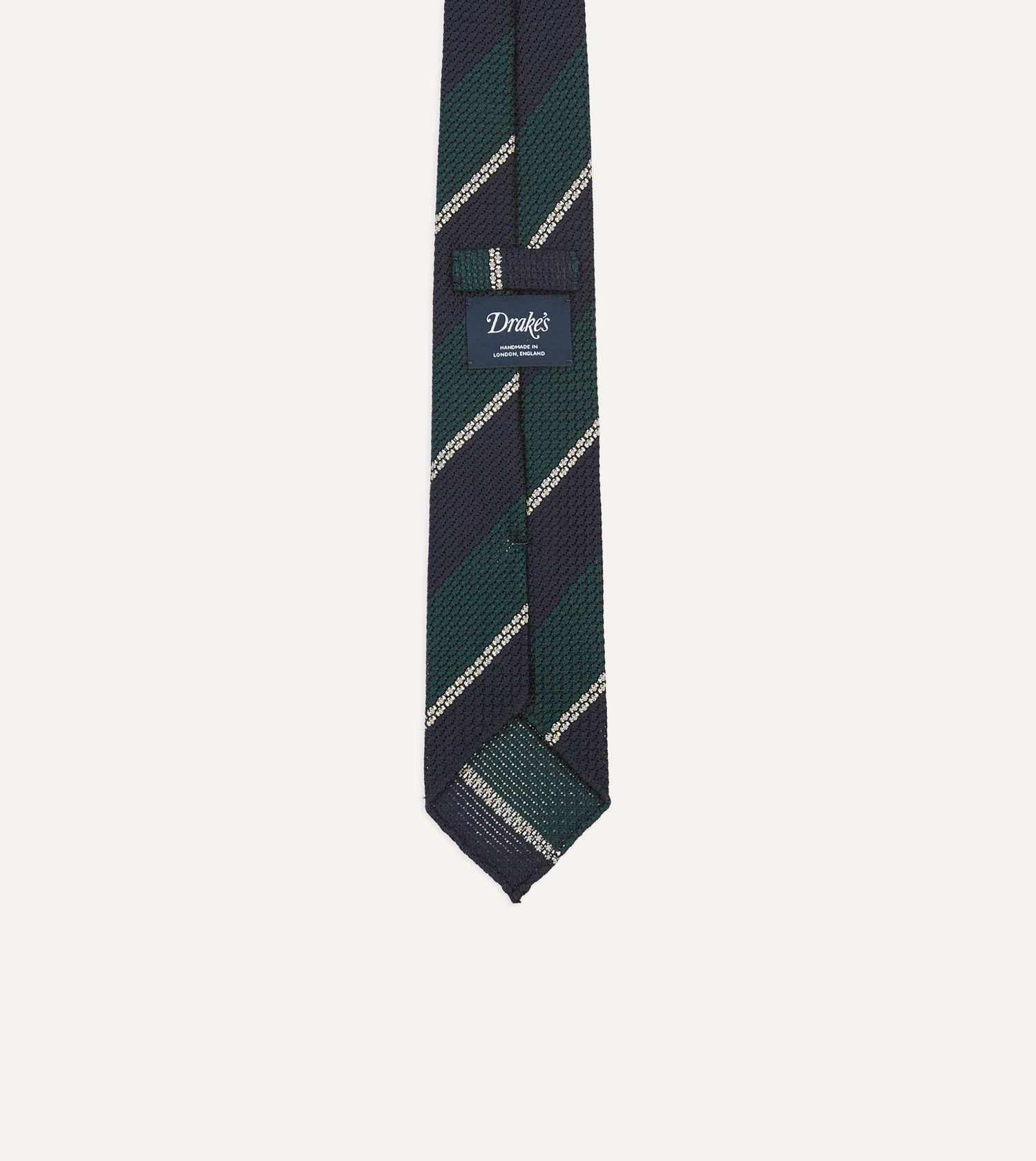 Navy, Green and White Multi Stripe Hand Rolled Silk Grenadine Tie