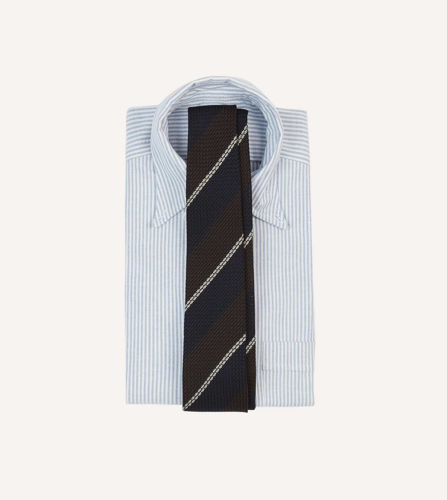 Navy, Brown and White Multi Stripe Hand Rolled Silk Grenadine Tie