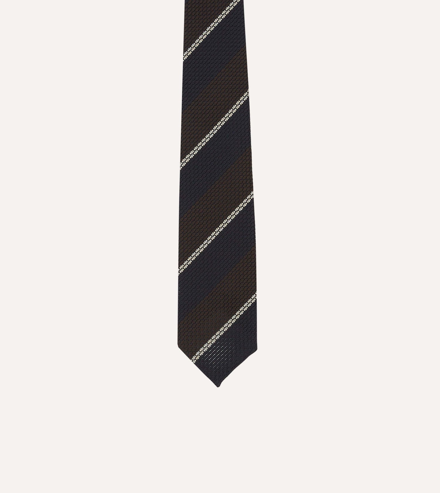 Navy, Brown and White Multi Stripe Hand Rolled Silk Grenadine Tie