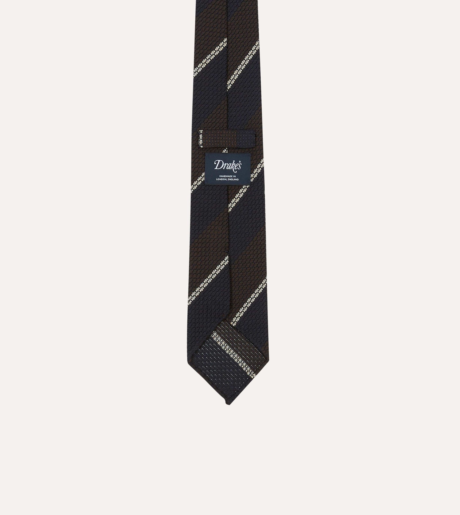 Navy, Brown and White Multi Stripe Hand Rolled Silk Grenadine Tie