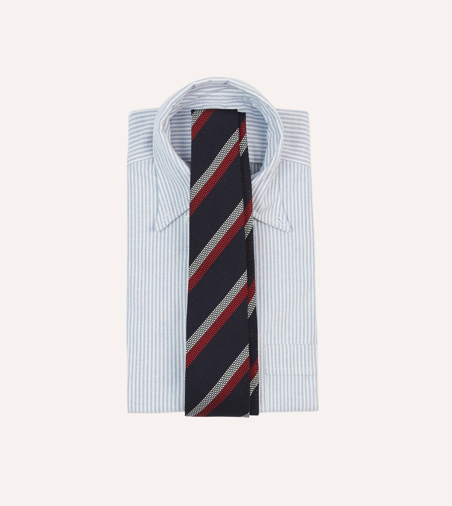 Navy, Red and White Double Stripe Hand Rolled Silk Grenadine Tie