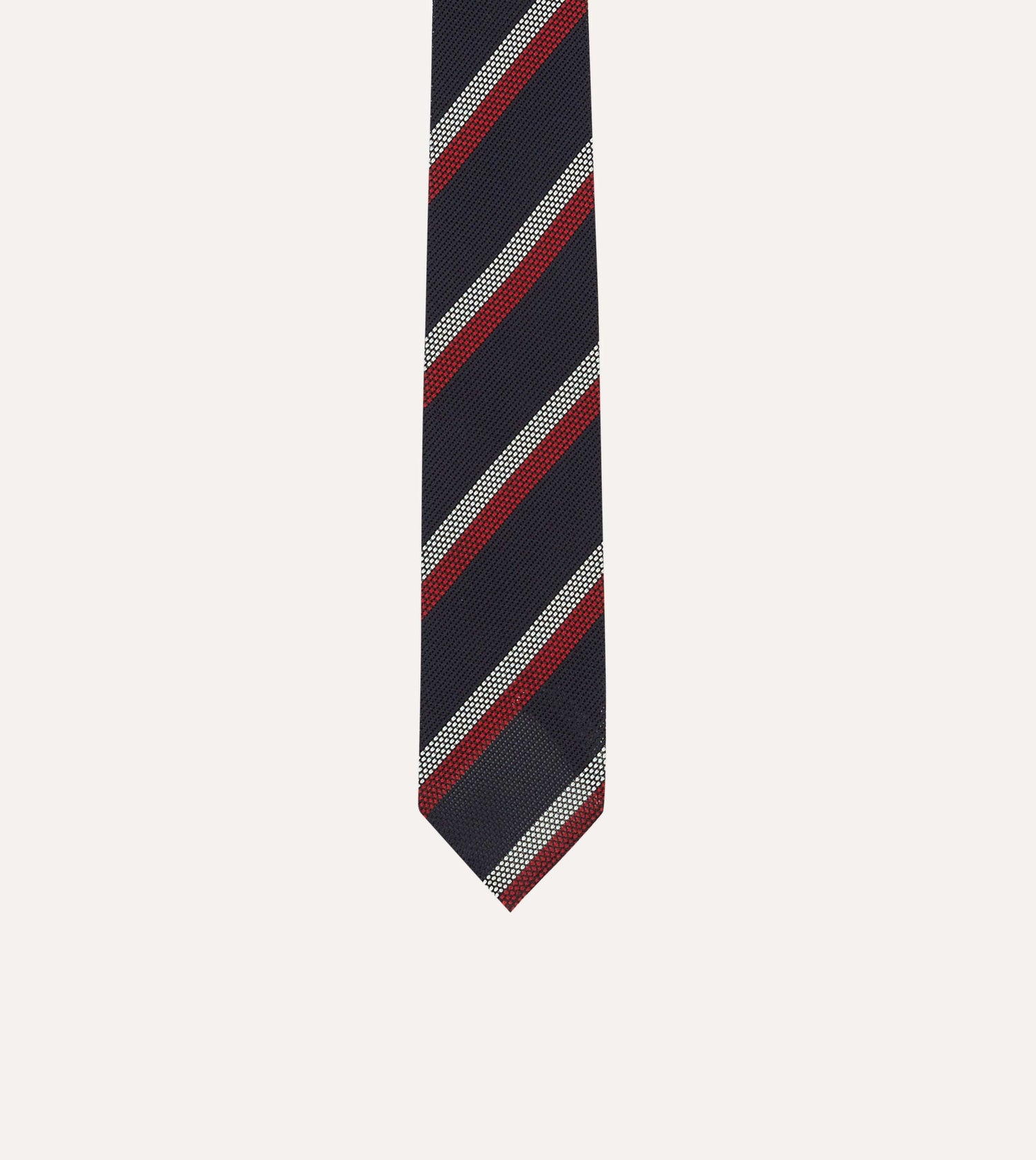 Navy, Red and White Double Stripe Hand Rolled Silk Grenadine Tie