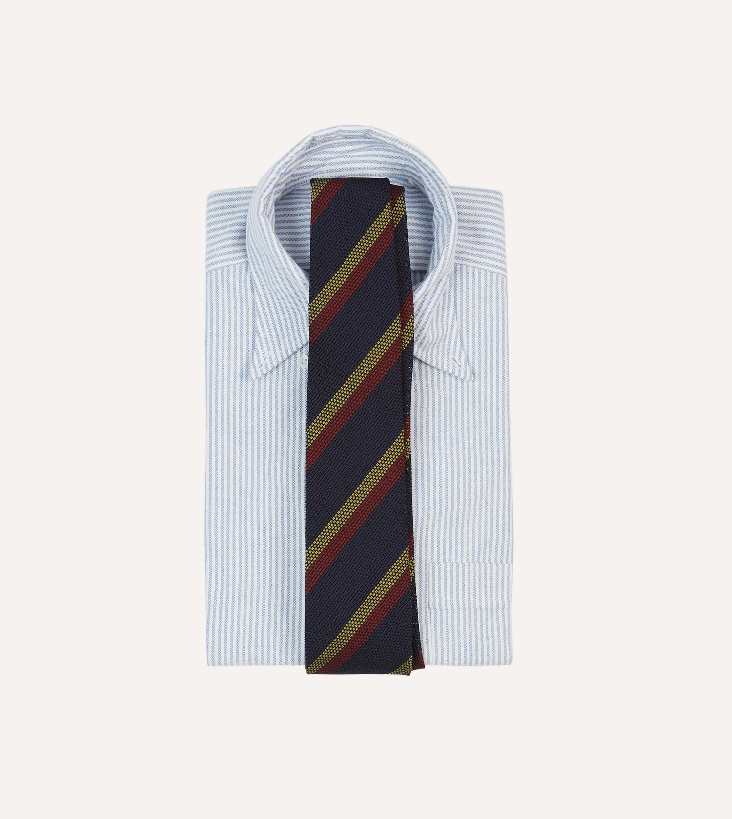 Navy, Red and Gold Double Stripe Hand Rolled Silk Grenadine Tie