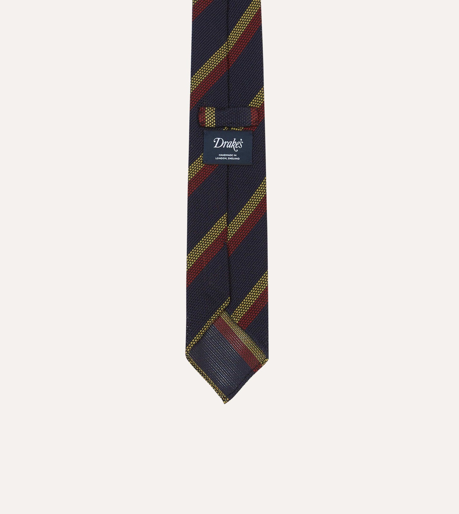 Navy, Red and Gold Double Stripe Hand Rolled Silk Grenadine Tie