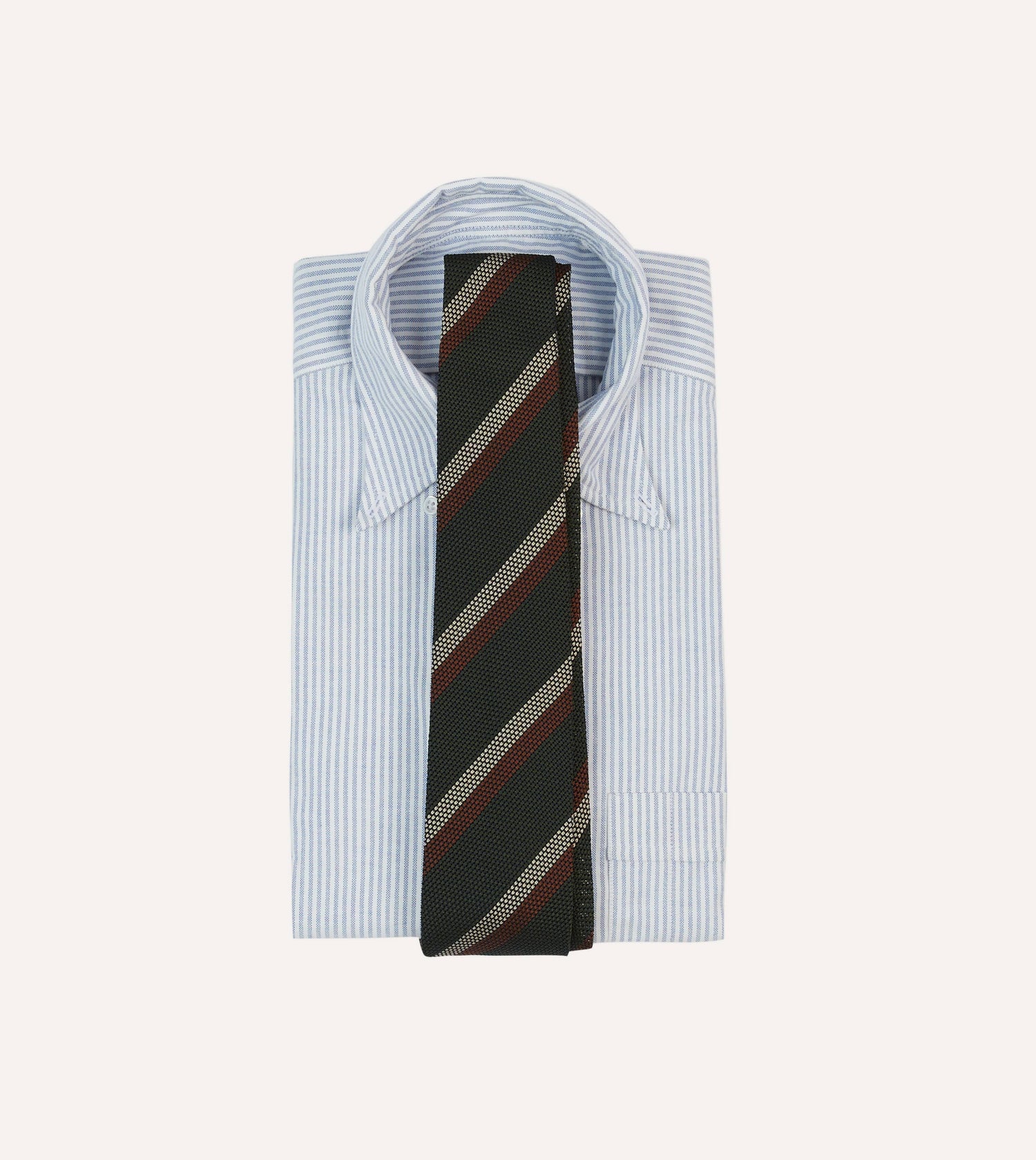 Green, White and Brown Double Stripe Hand Rolled Silk Grenadine Tie