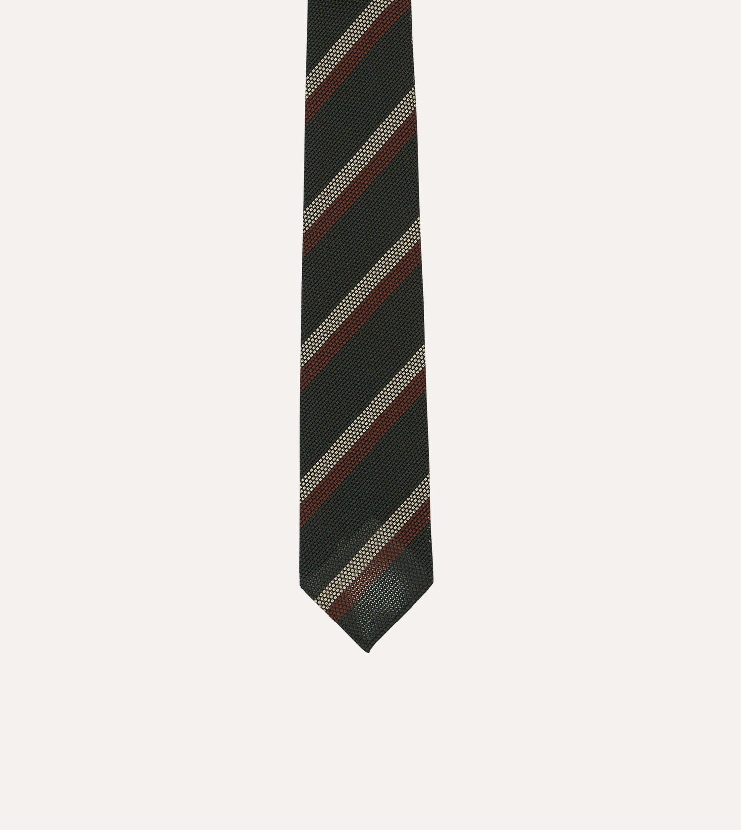 Green, White and Brown Double Stripe Hand Rolled Silk Grenadine Tie