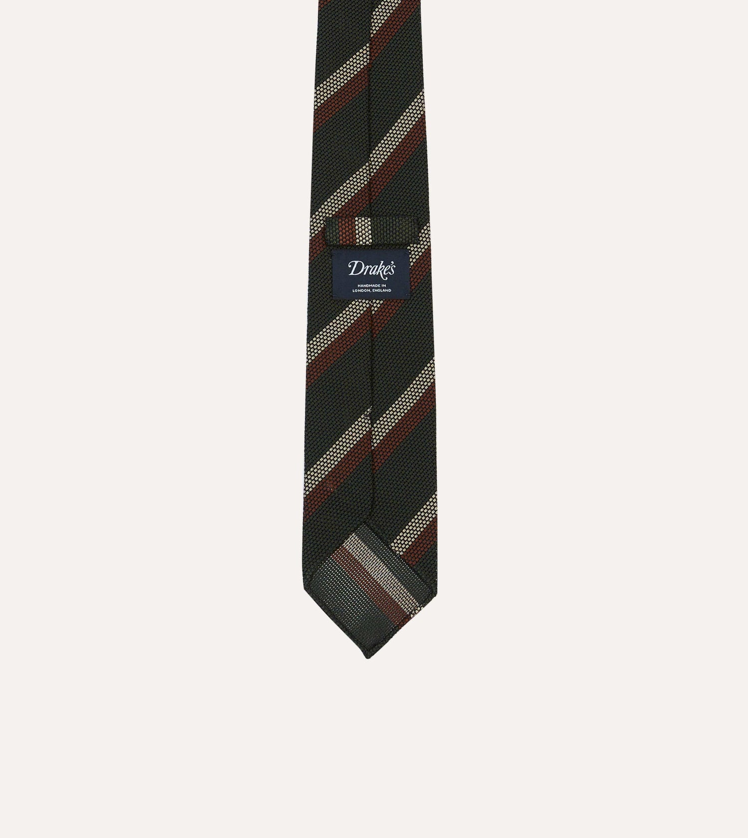 Green, White and Brown Double Stripe Hand Rolled Silk Grenadine Tie