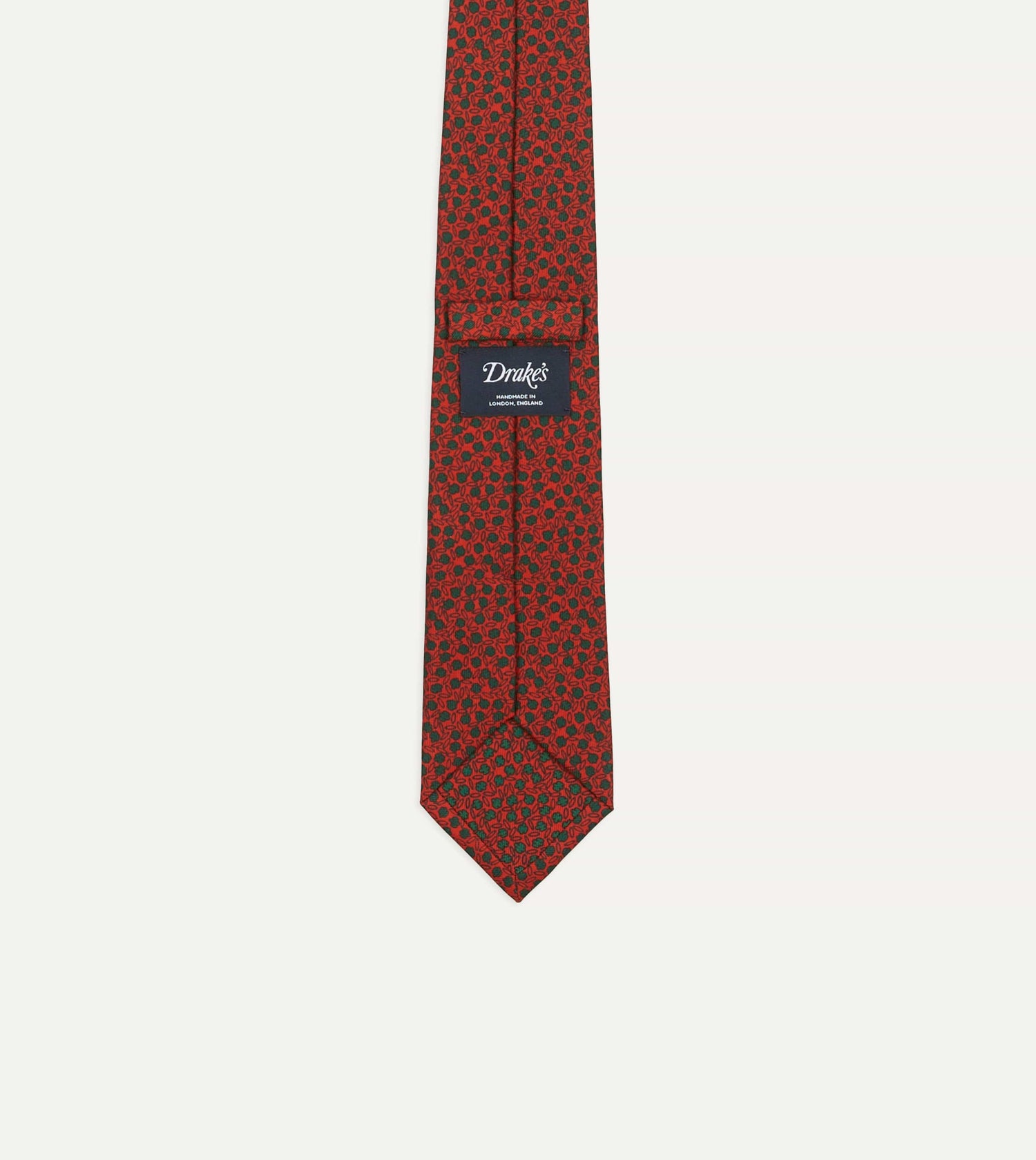 Red Mini Leaves Print Foulard Silk Self Tipped Tie