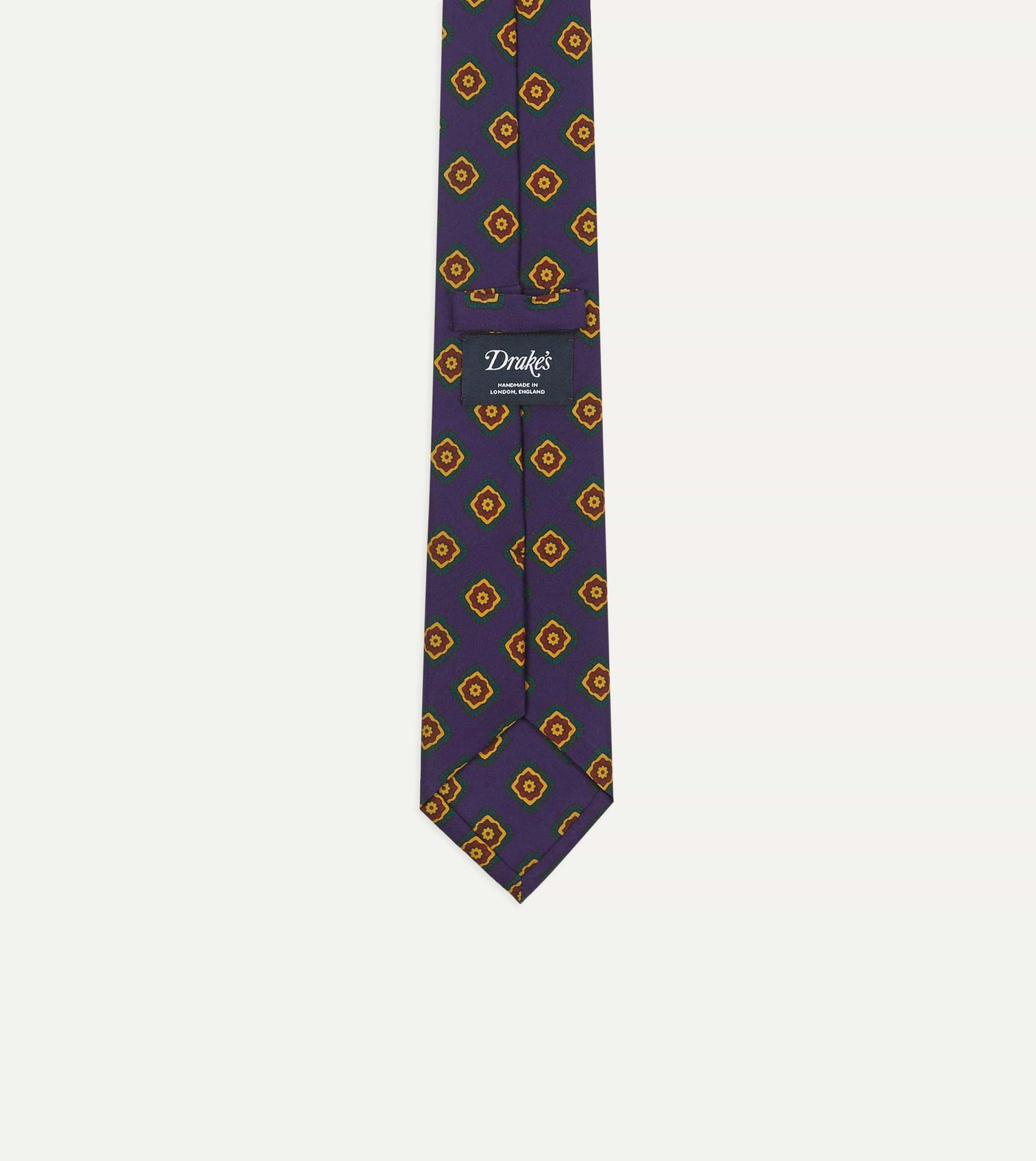 Navy Flower Medallion Print Madder Silk Self Tipped Tie