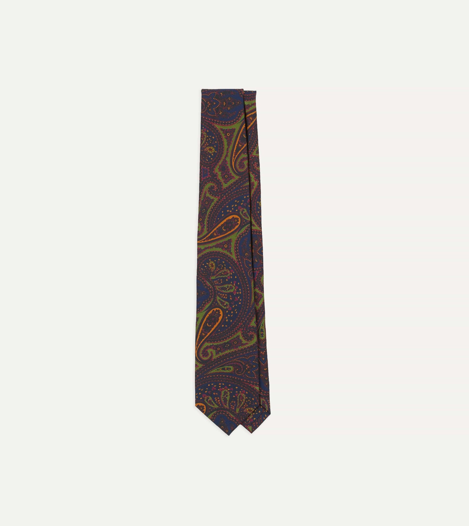 Navy and Green Large Paisley Print Madder Silk Self Tipped Tie