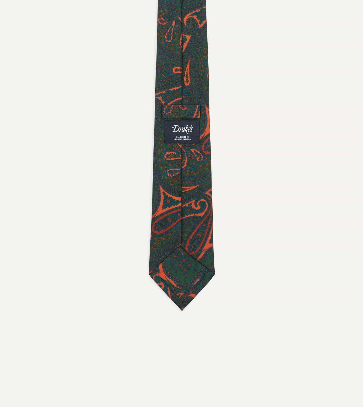 Green and Orange Large Paisley Print Madder Silk Self Tipped Tie