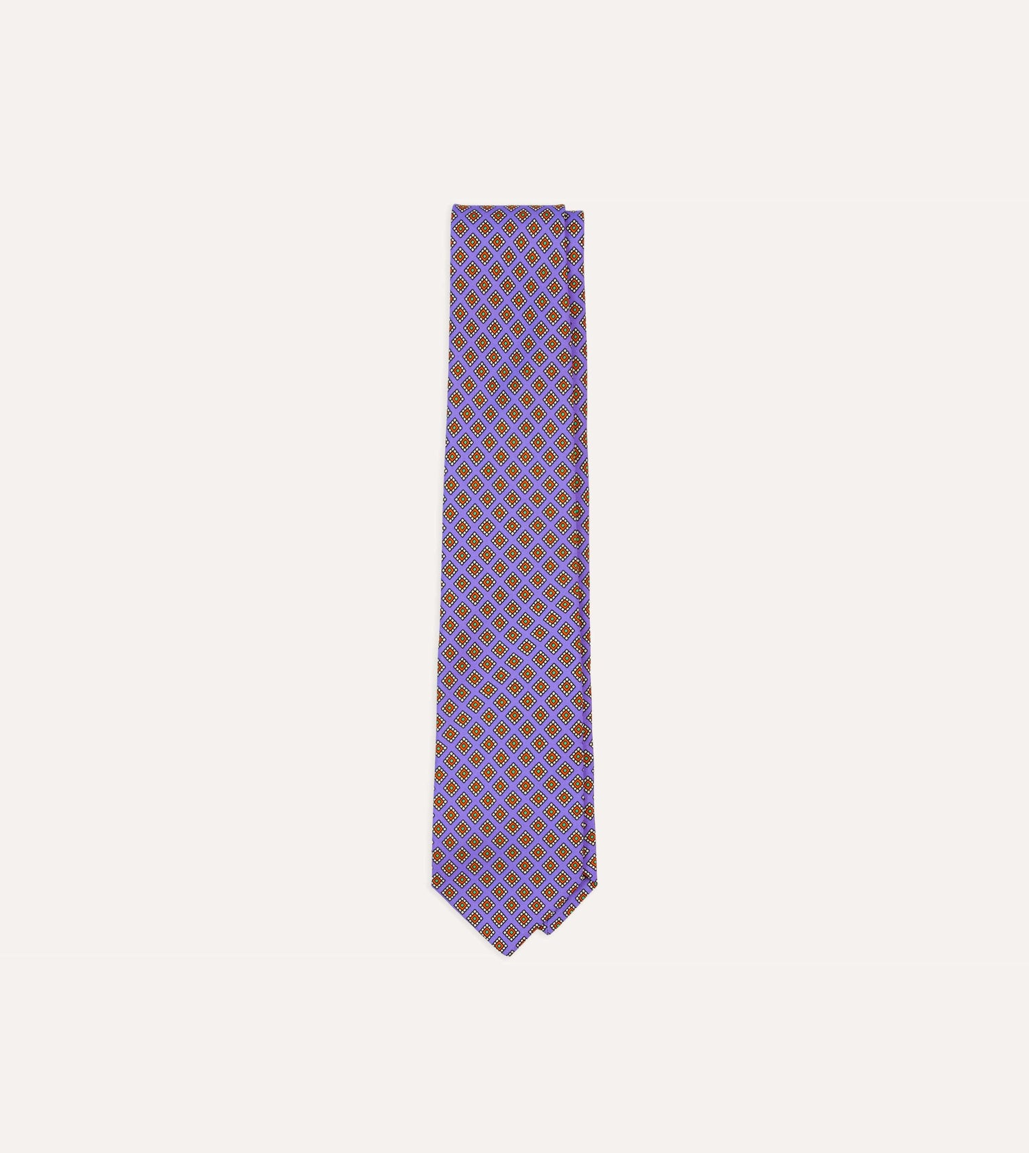 Purple Square Medallion Self-Tipped Silk Tie