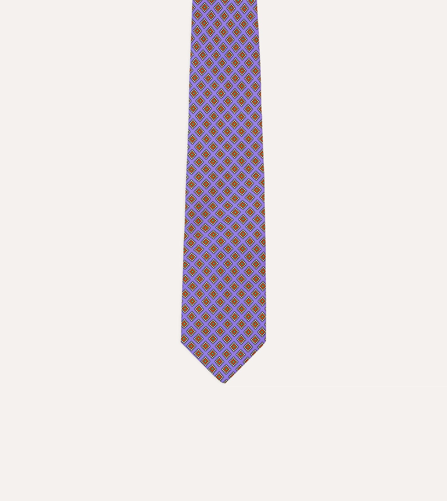 Purple Square Medallion Self-Tipped Silk Tie