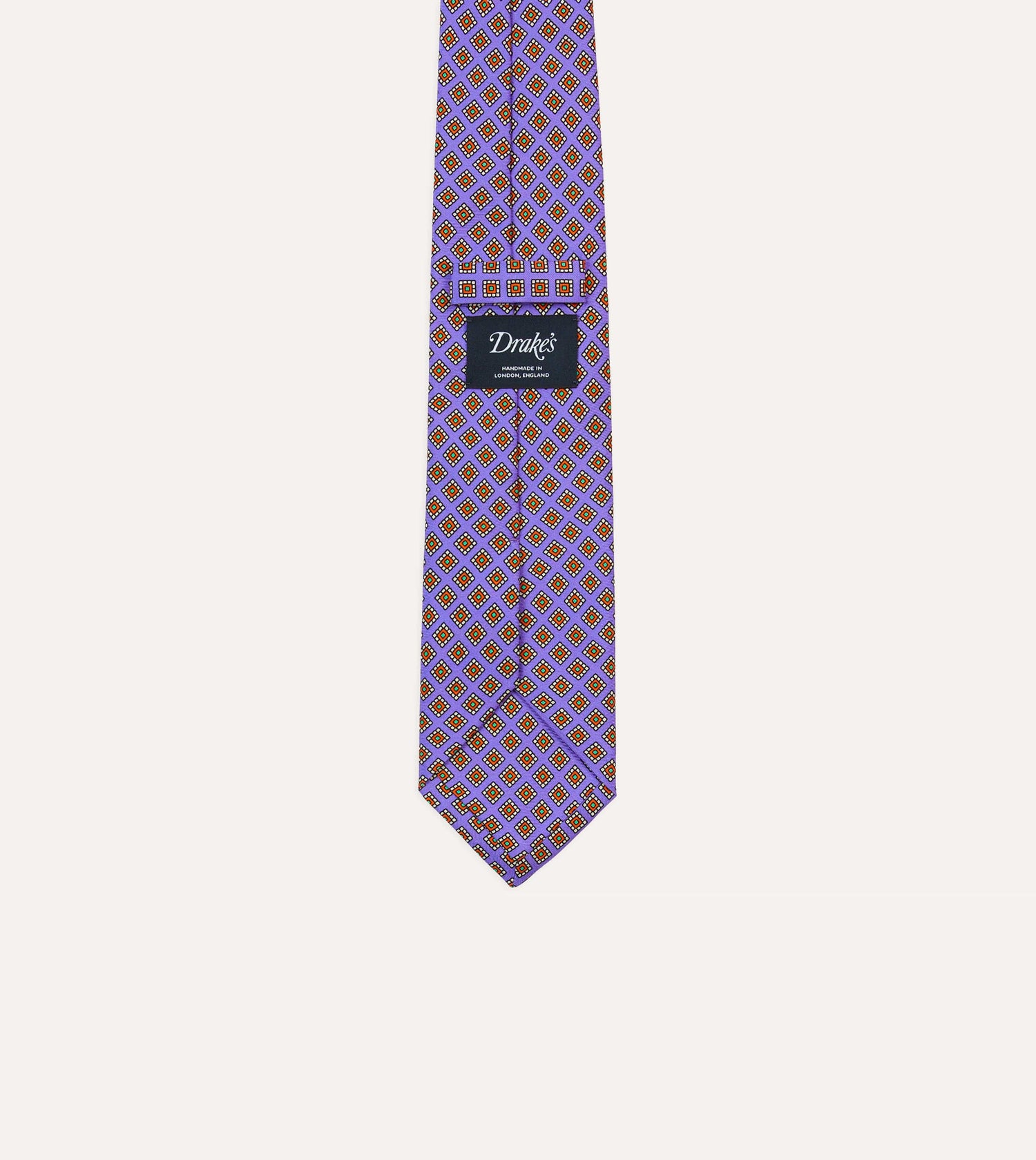 Purple Square Medallion Self-Tipped Silk Tie