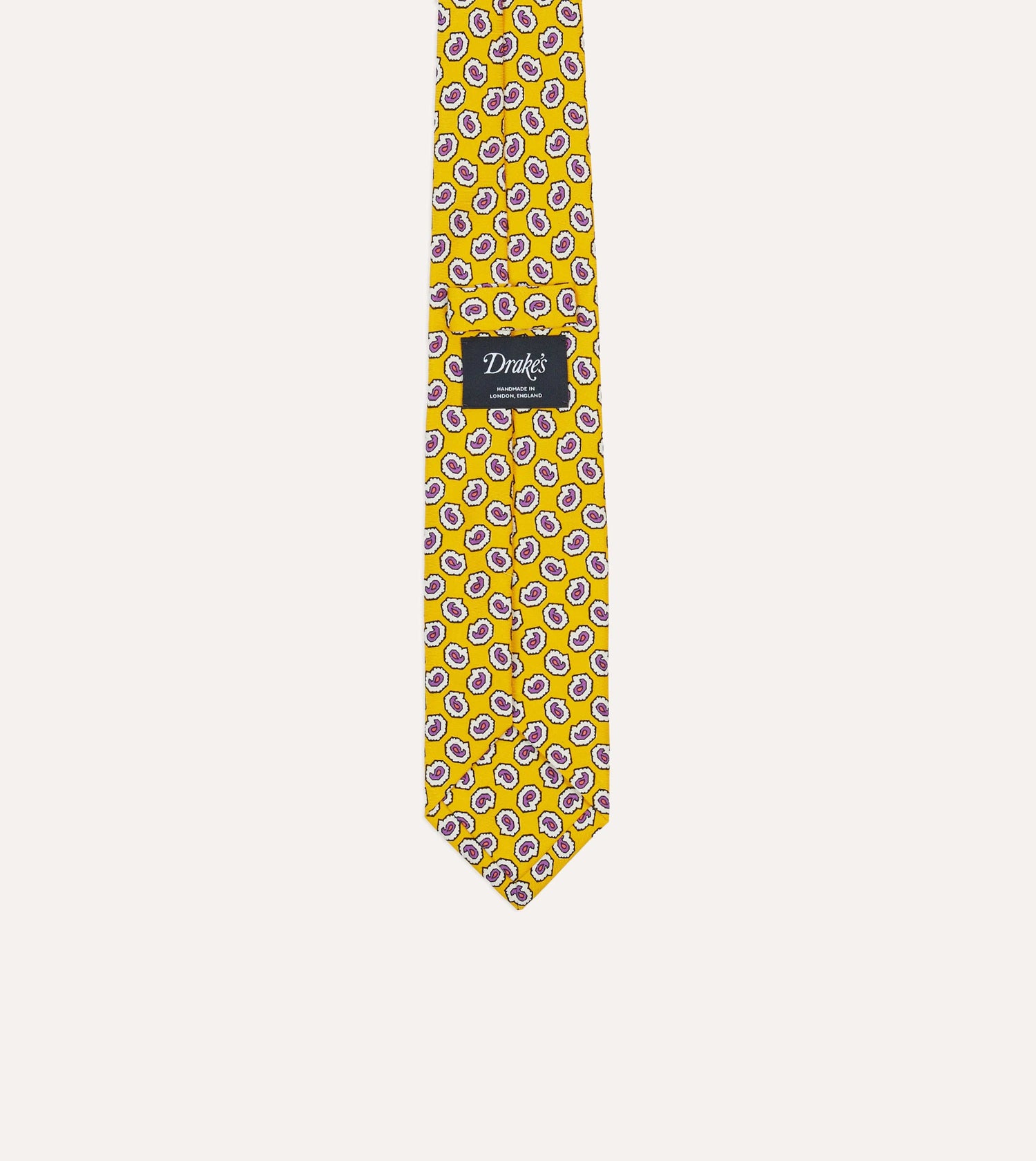 Yellow Small Paisley Leaf Print Silk Self Tipped Tie