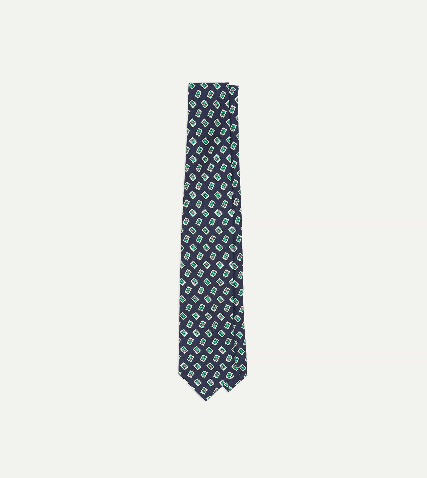 Navy Jumbled Medallion Print Silk Self Tipped Tie