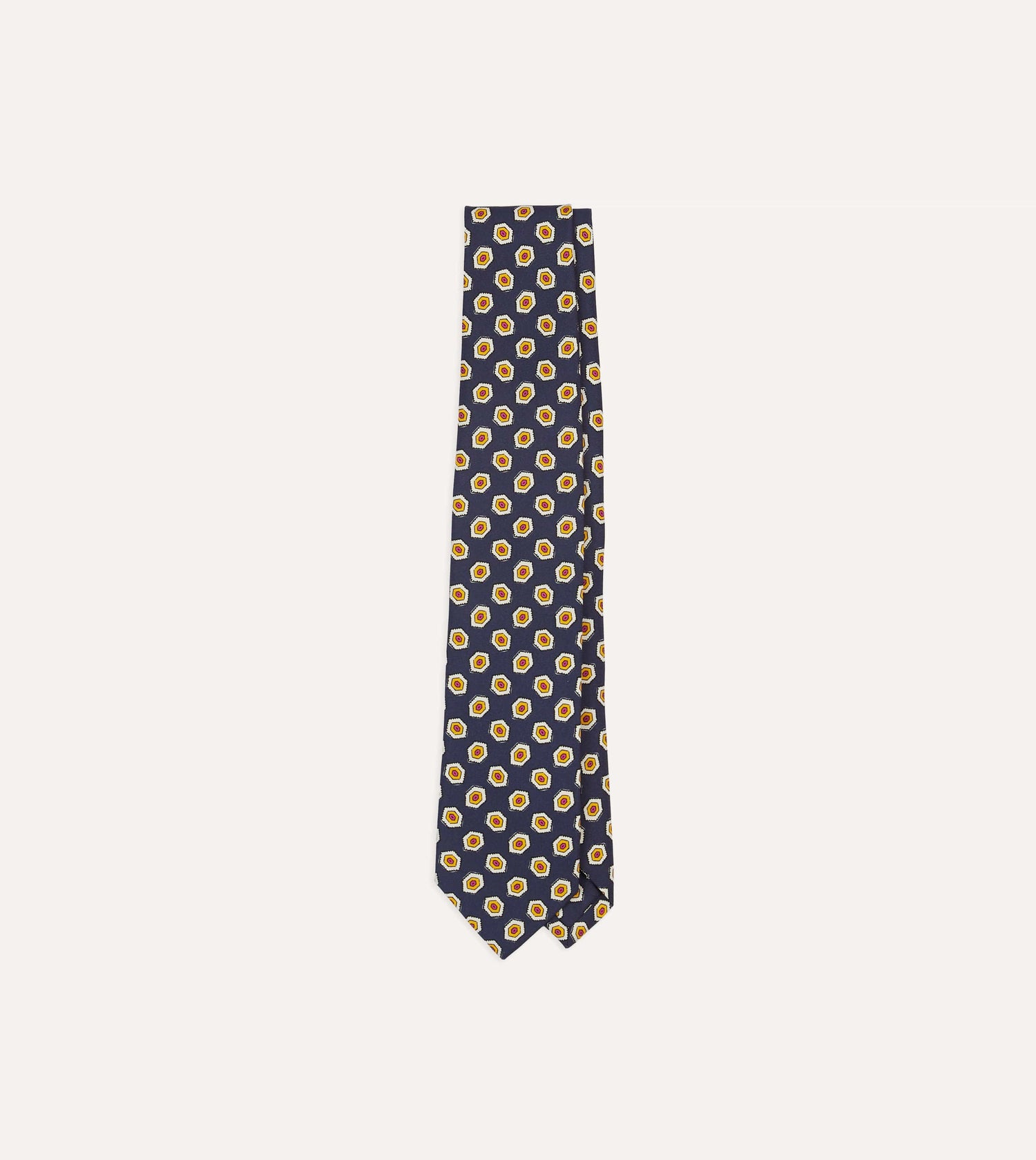 Navy Hexagon Tile Print Silk Self-Tipped Tie