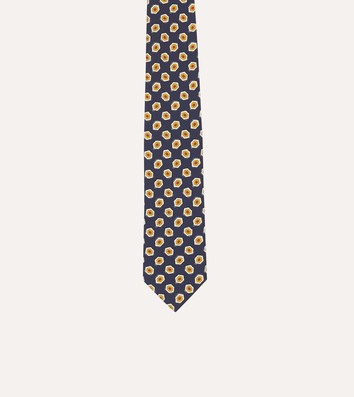 Navy Hexagon Tile Print Silk Self-Tipped Tie